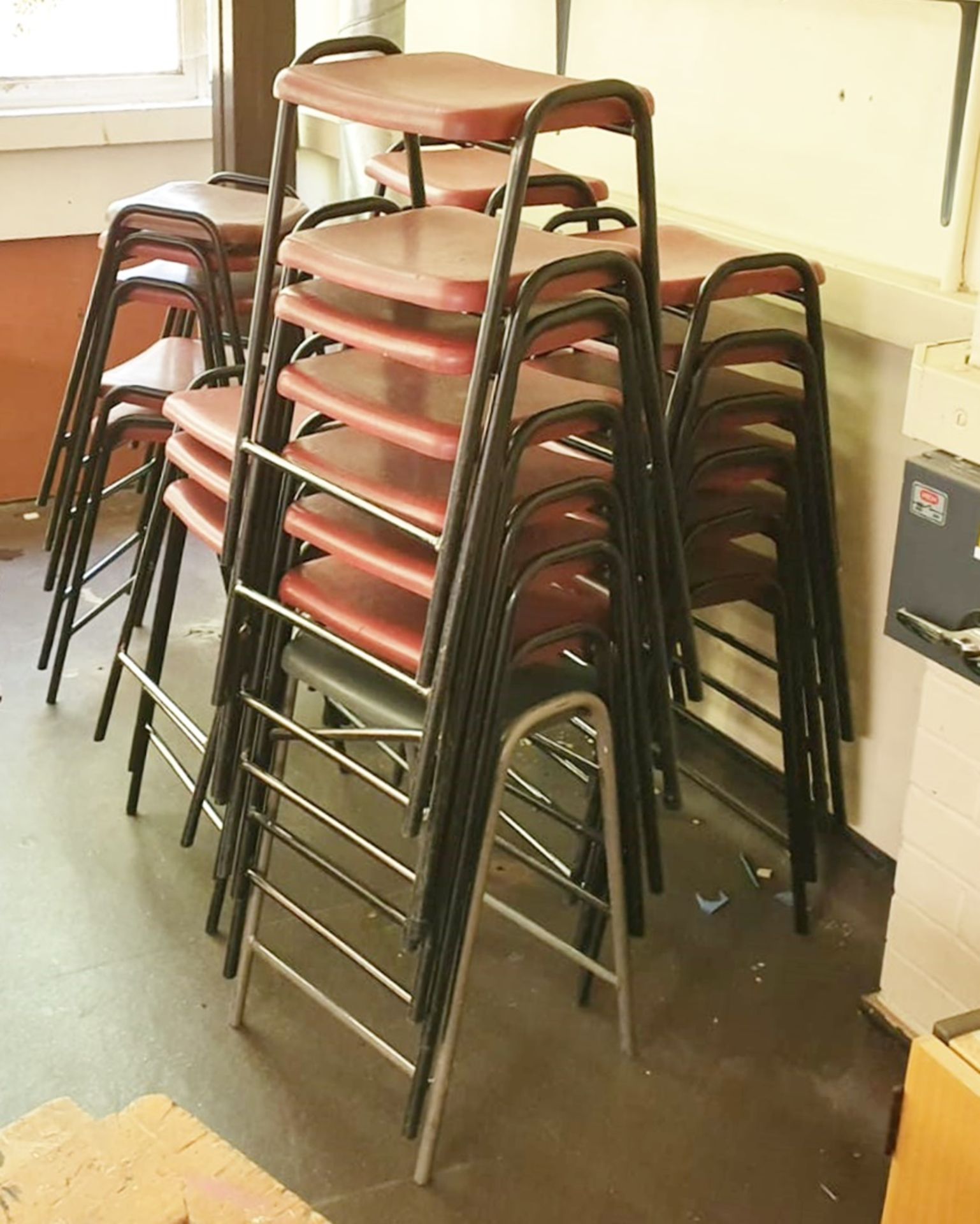 Approx 50 x Red Stackable Seating Stools - Black Metal Frames With Red Seating Pads - CL499 - - Image 6 of 6