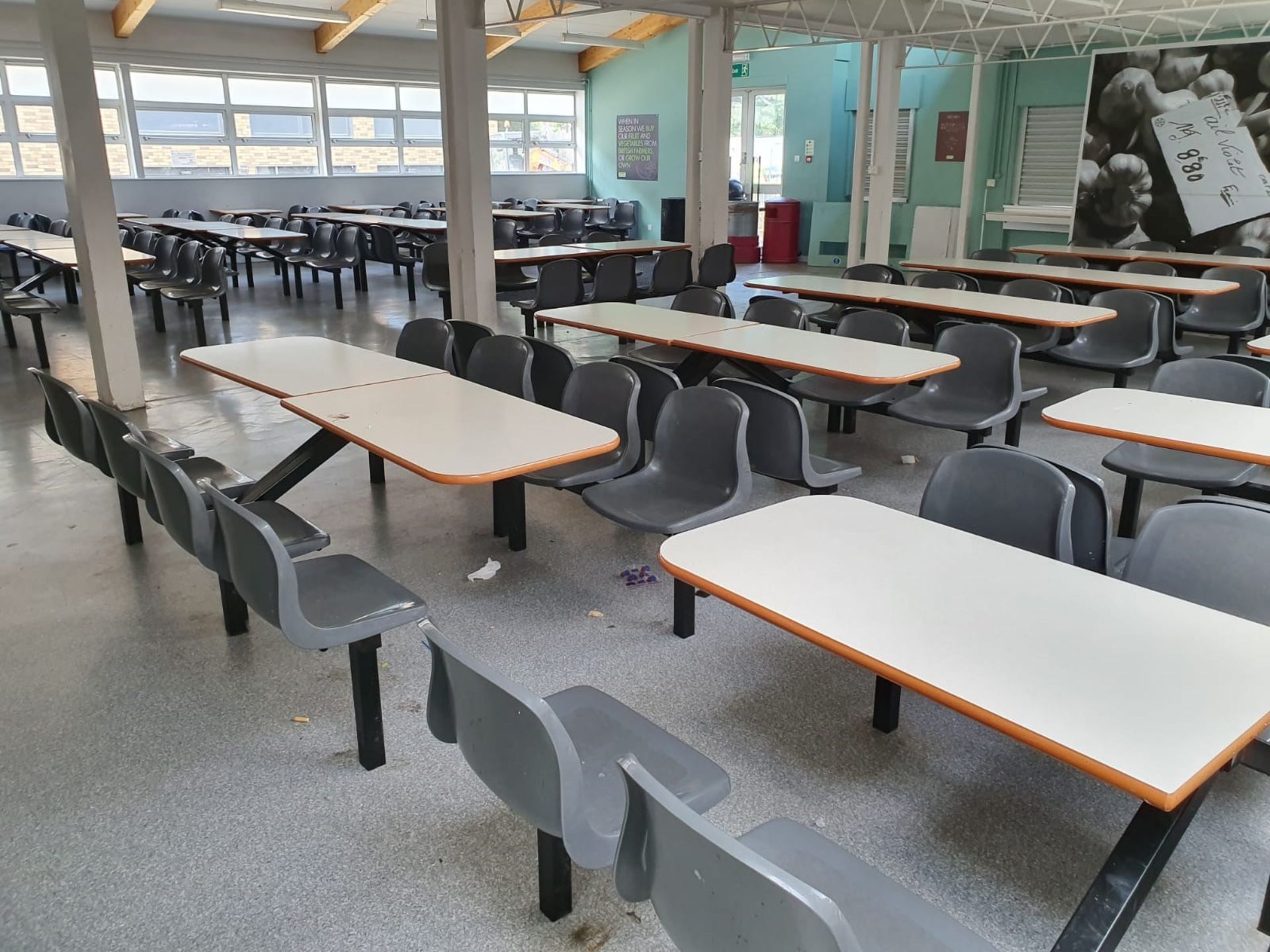Approx 24 x Canteen Tables Each With Four Integrated Plastic Chairs - CL499 - Location: