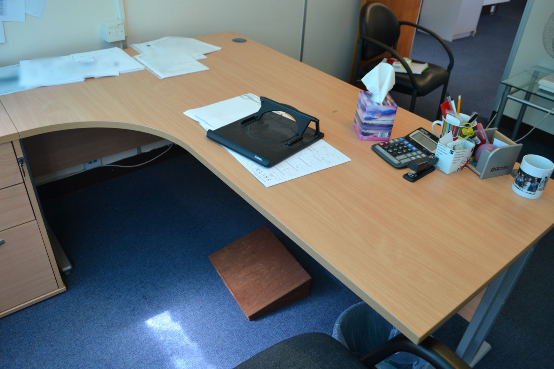 1 x Left Sided Desk And A Matching Pedestal Finished In Beech - CL409 - Ref: VM371 - Location: WF16 - Image 2 of 3