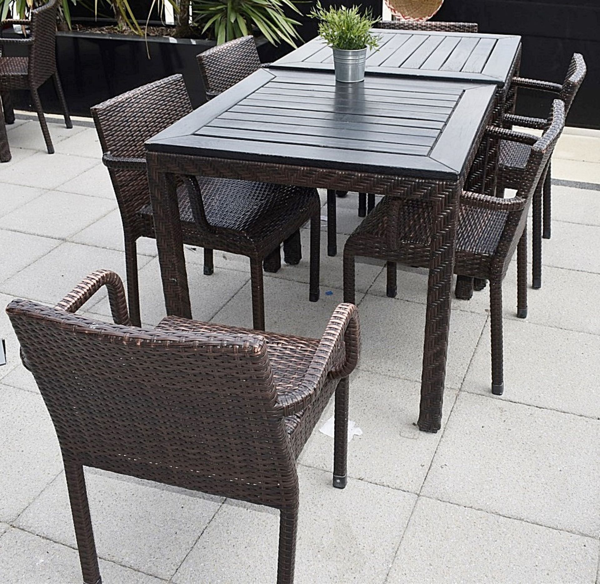 7 x Outdoor Rattan Garden Chairs With 3 Matching Square Tables