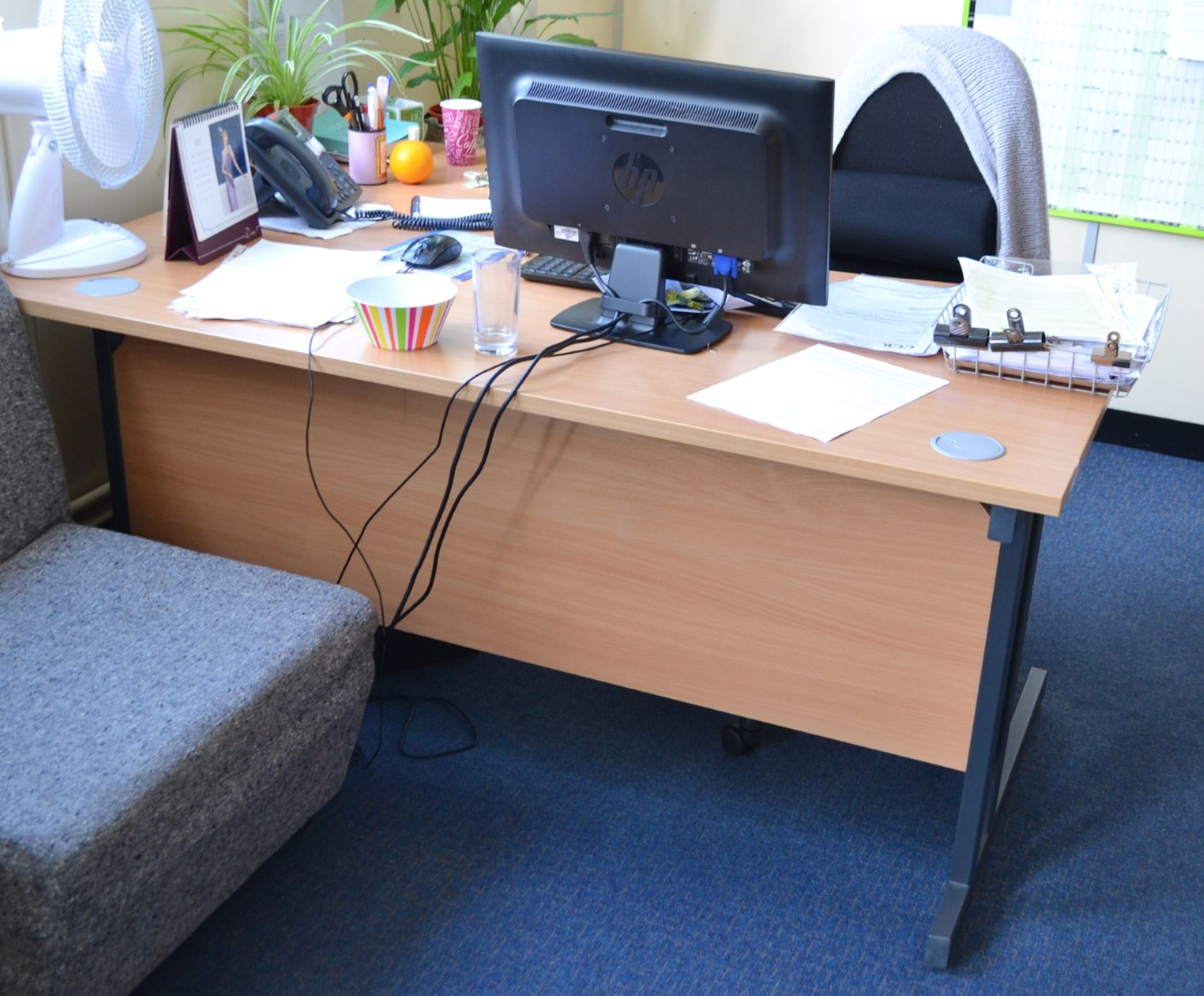 1 x Office Desk And Matching Pedestal Finished In Beech - Ref: VM316 - CL409 - Location: WF16