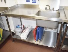 1 x Stainless Steel Sink Basin Wash Unit With Mixer Tap and Undershelf - H93 x W130 x D75 cms -