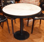 4 x Round Restaurant Dining Tables With White Granite Stone Inserts, Black Frames and Cast Iron