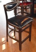 4 x Black Faux Leather Bar Stools From Italian American Restaurant - Retro Design With Dark Wood