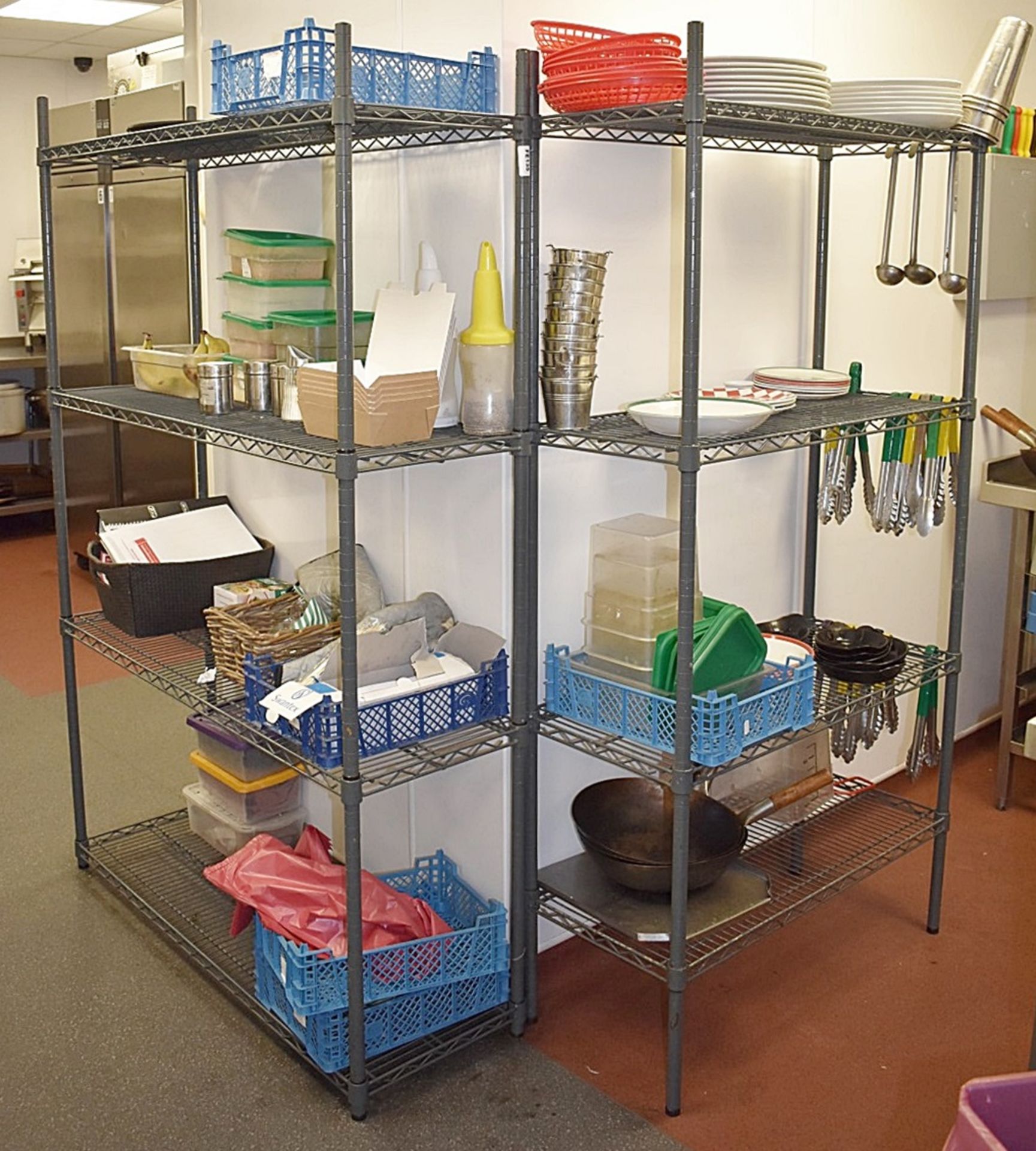 2 x Commercial Kitchen Wire Storage Shelves - H180 x W120 / 90 x D40 cms - Ref FE135 - CL499 -