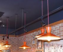 4 x Retro Pendant Ceilings Lights in Red - Approx Drop 120 cms x Light Diameter 42 cms - CL499 -