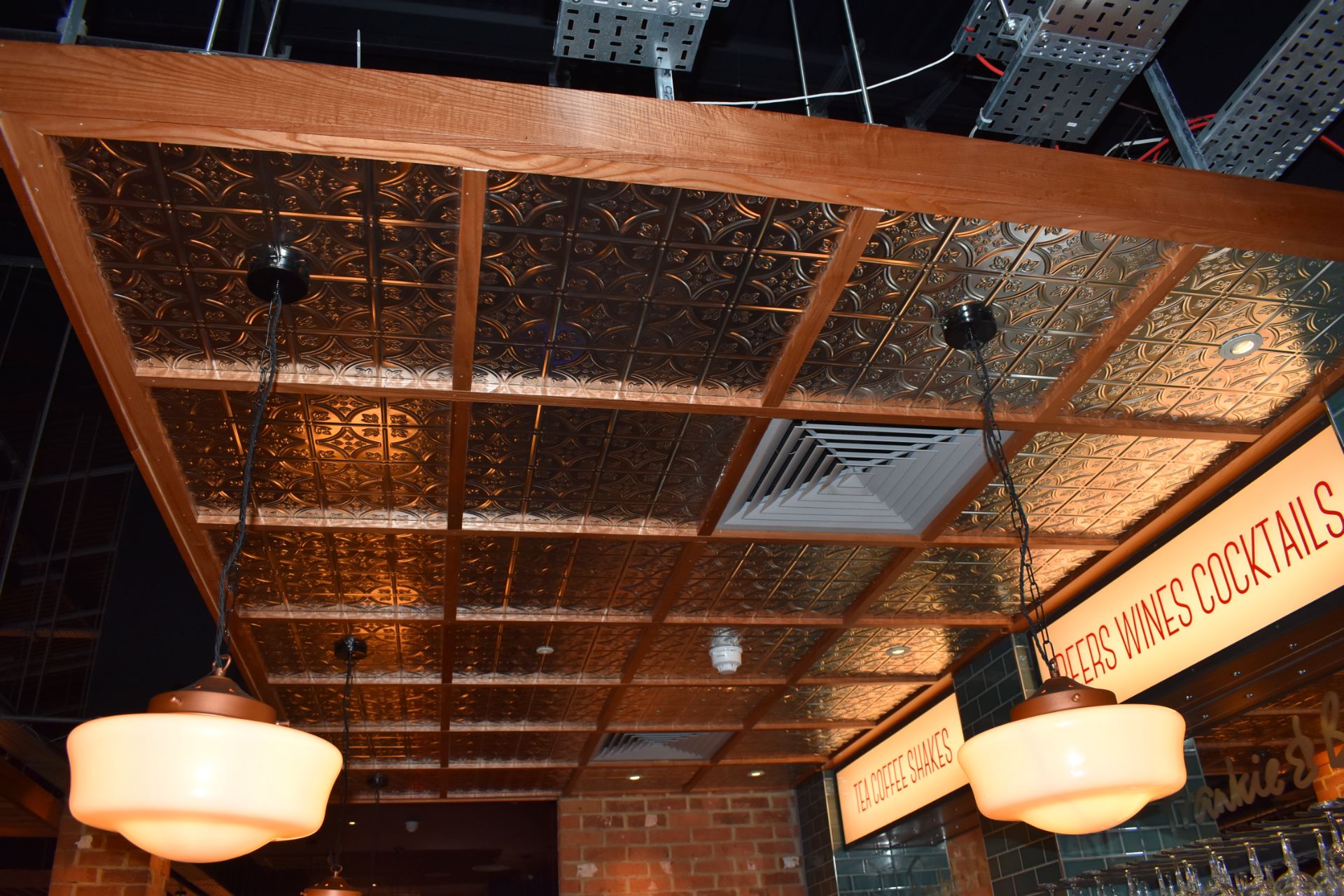 1 x Suspended Decorative Ceiling Feature With a Light Wood Frame and Ornate Tin Insert Panels - L470 - Image 8 of 12