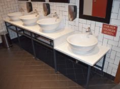 1 x Bespoke Bathroom Sink Basin Unit With Grey Metal Frame, White Stone Worktops, Four Counter Top