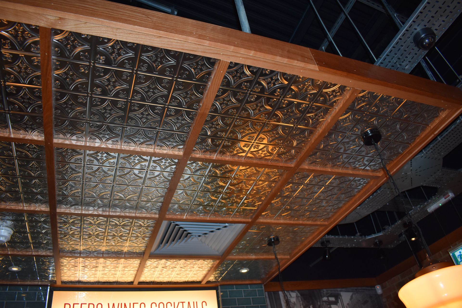 1 x Suspended Decorative Ceiling Feature With a Light Wood Frame and Ornate Tin Insert Panels - L470 - Image 11 of 12
