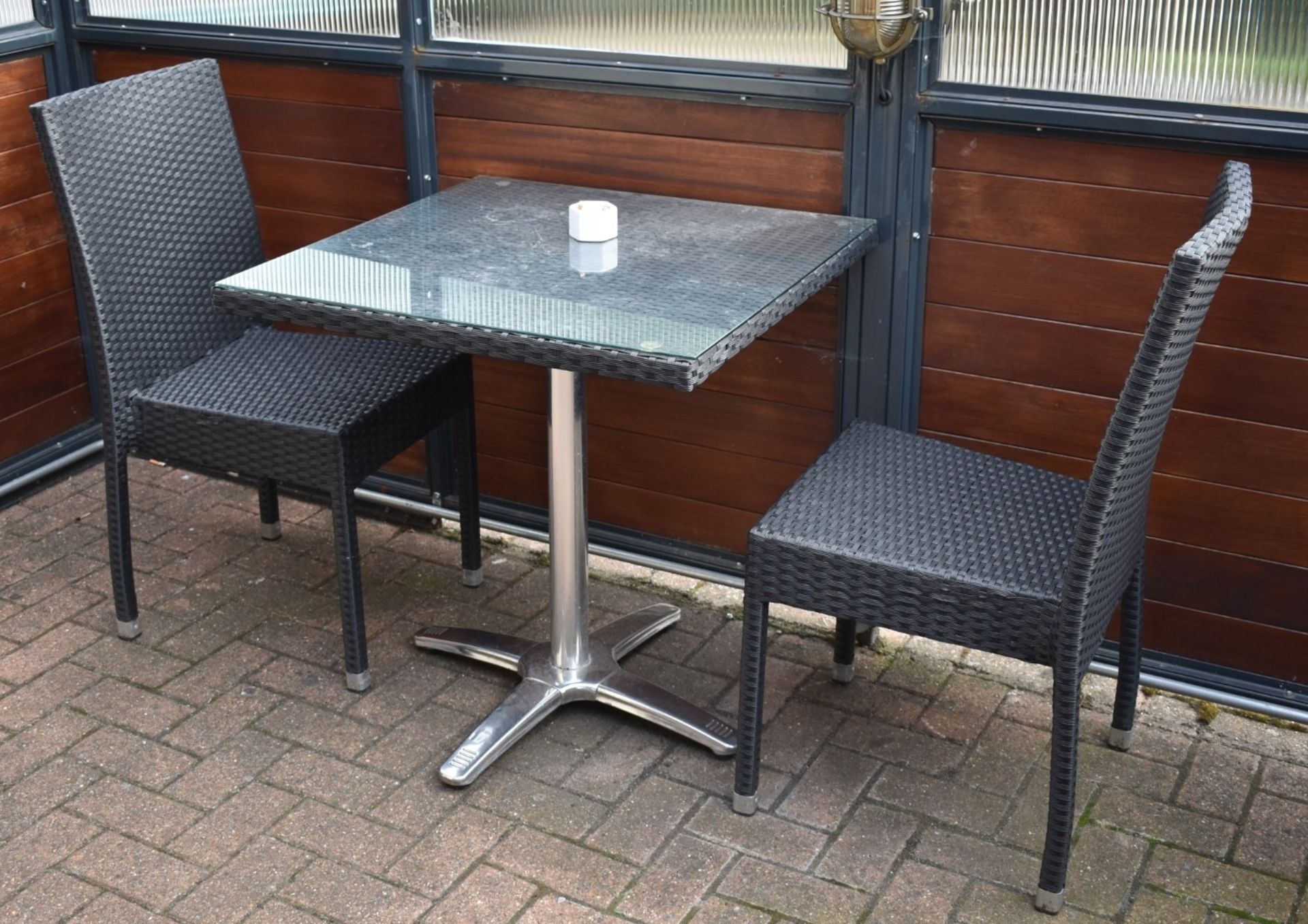 1 x Rattan Garden Table and Chair Set - Includes 1 x Square Rattan Table With Chrome Base and