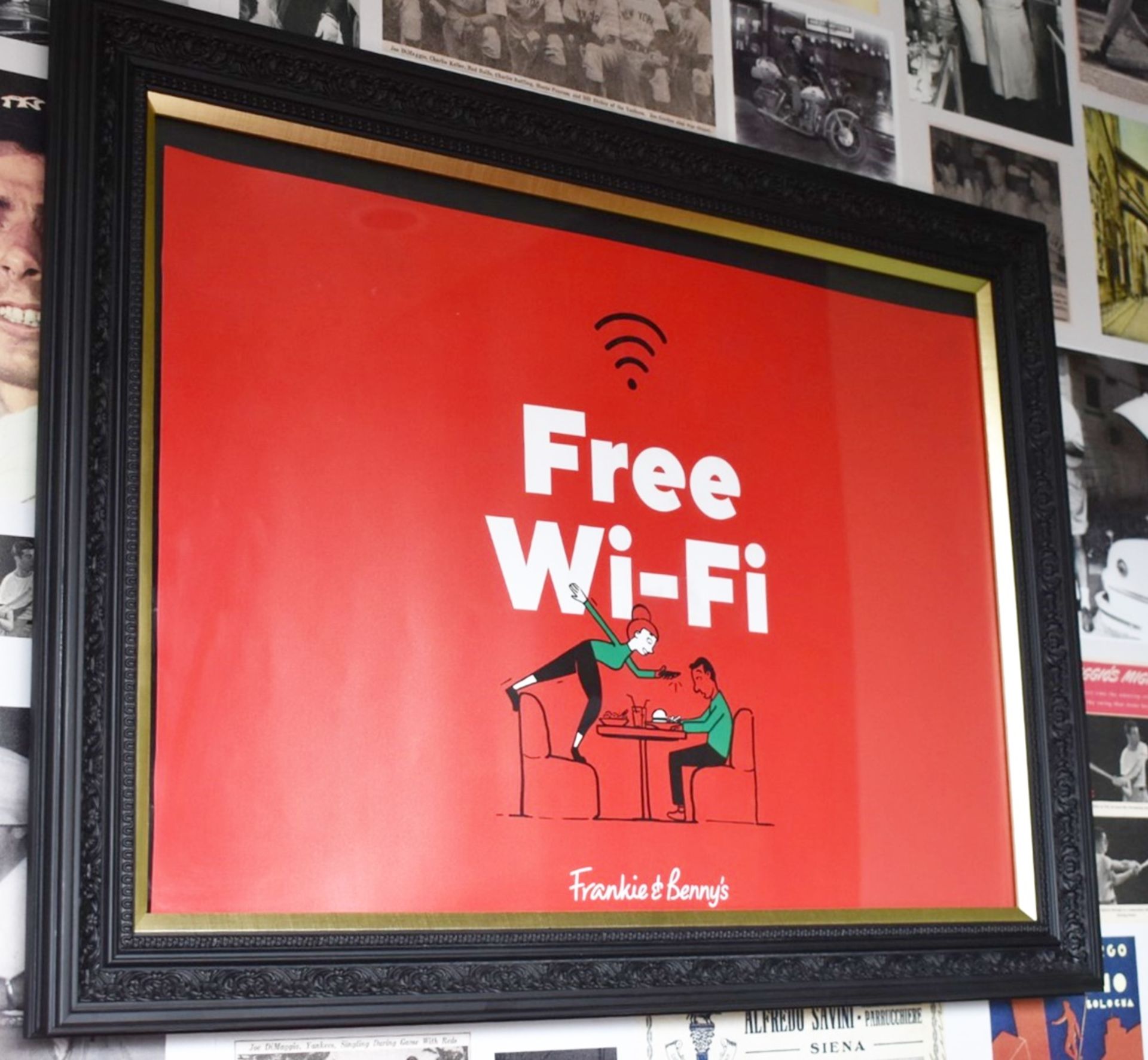 1 x Free Wifi Sign in Ornate Black Frame With Easy Access Opening - Size 64 X 49 cms - CL499 -