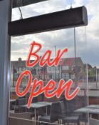 1 x Neon Effect Illuminated BAR OPEN Hanging Acrylic Sign - 50 x 56 cms - CL499 - Location: London