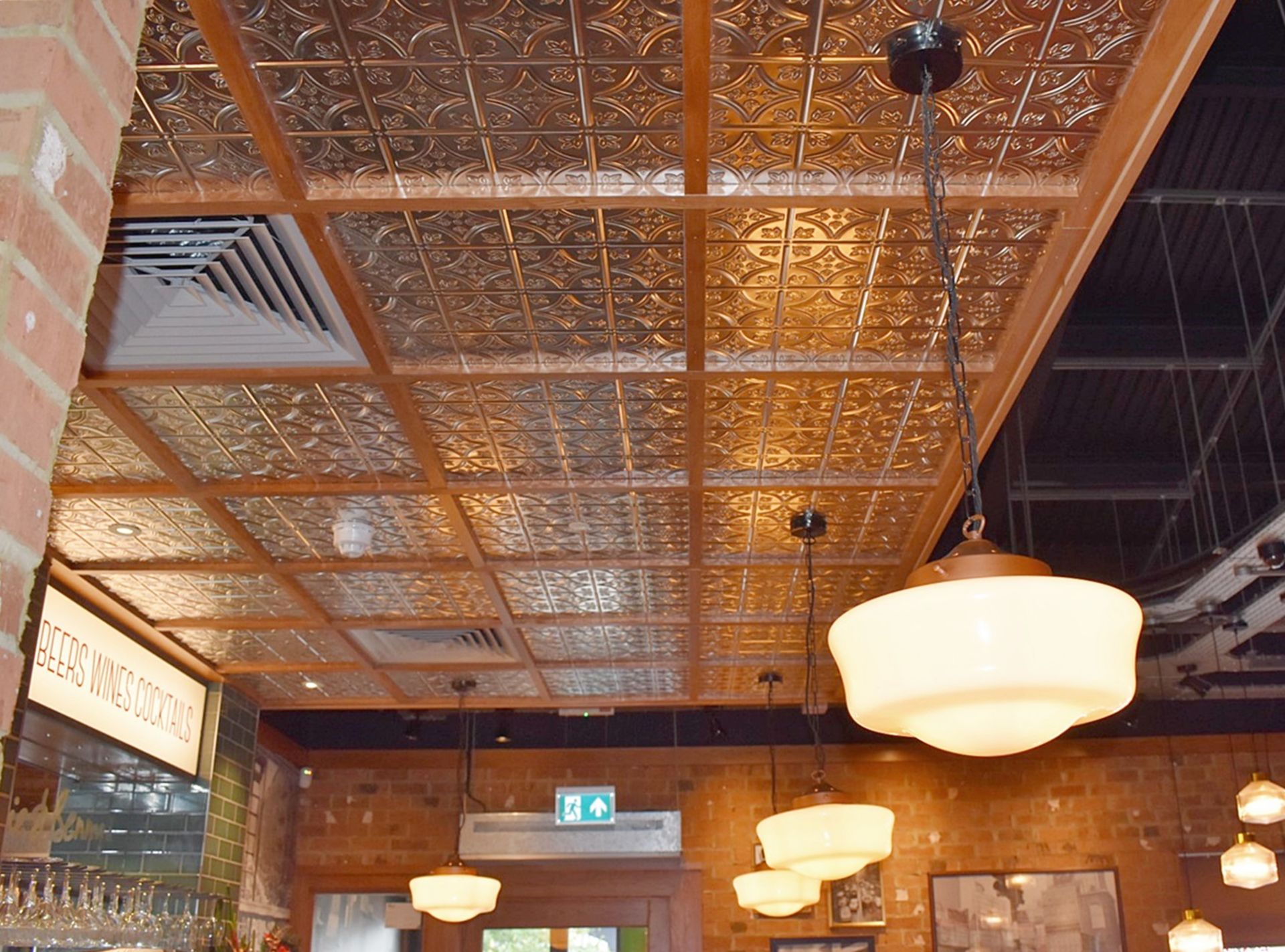 1 x Suspended Decorative Ceiling Feature With a Light Wood Frame and Ornate Tin Insert Panels - L470 - Image 2 of 12