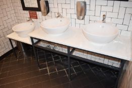 1 x Bespoke Bathroom Sink Basin Unit With Grey Metal Frame, White Stone Worktops, Three Counter