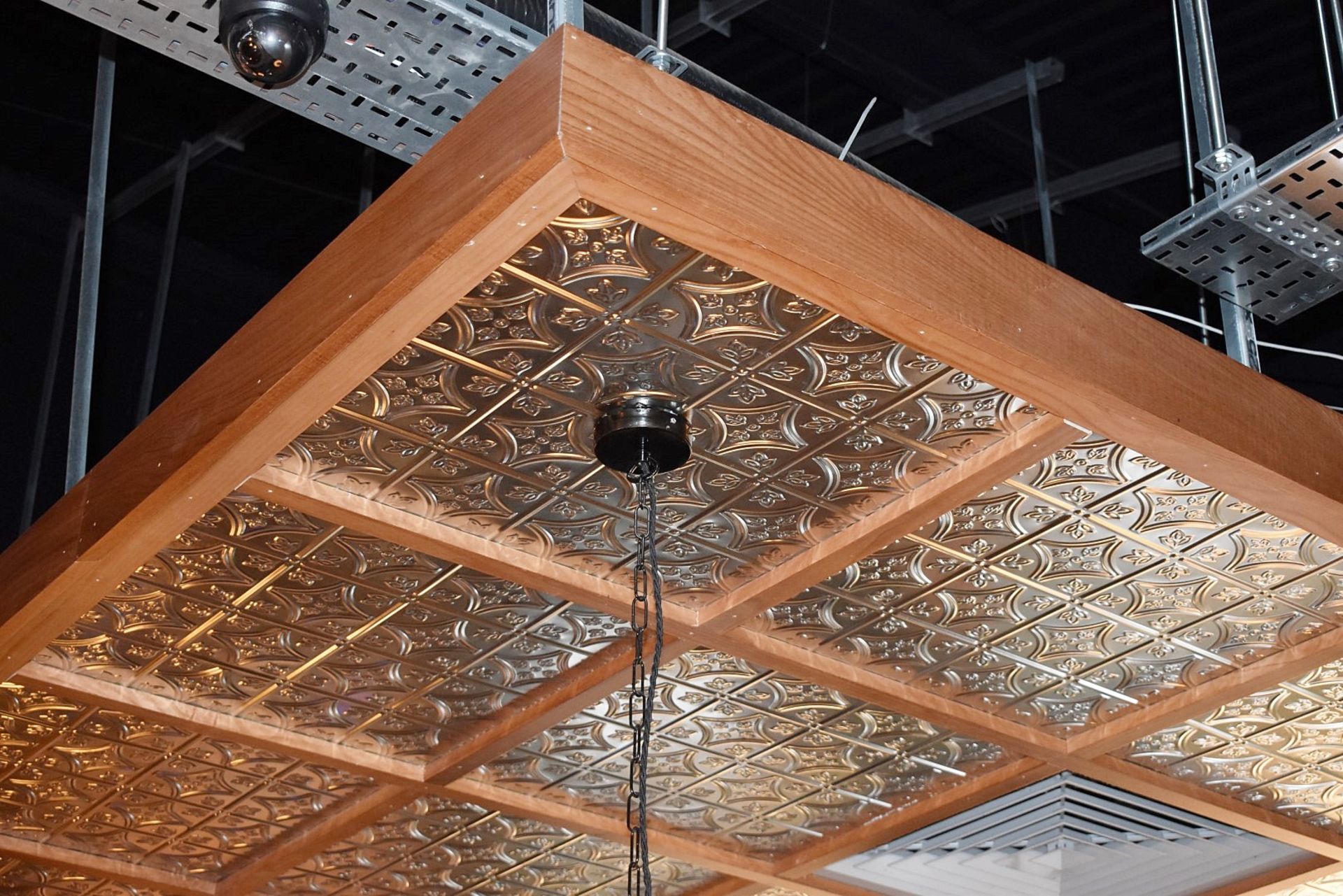 1 x Suspended Decorative Ceiling Feature With a Light Wood Frame and Ornate Tin Insert Panels - L470 - Image 4 of 12