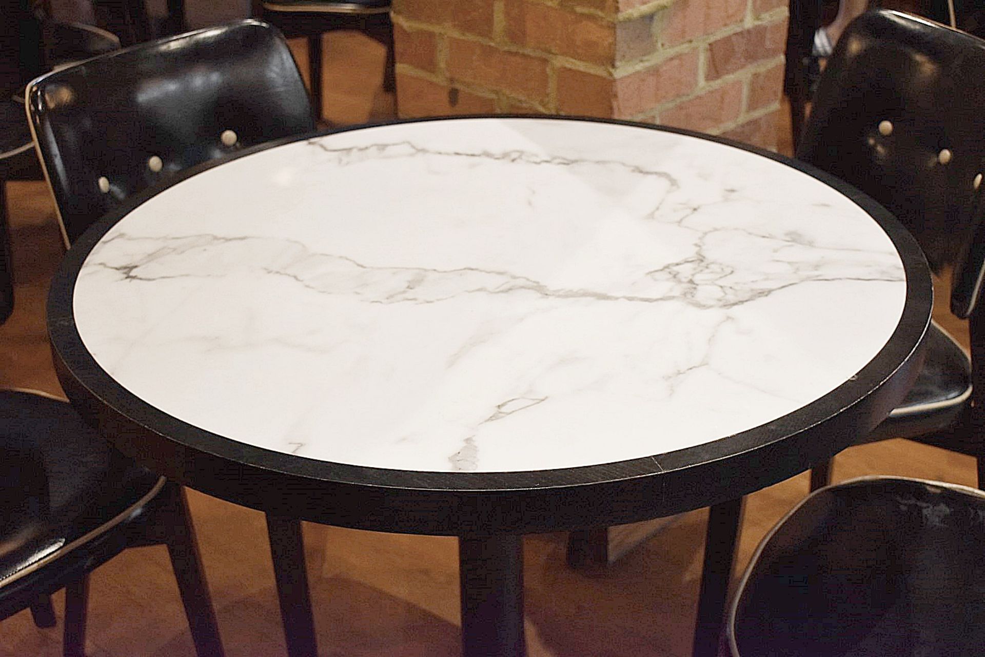 4 x Round Restaurant Dining Tables With White Granite Stone Inserts, Black Frames and Cast Iron - Image 4 of 6