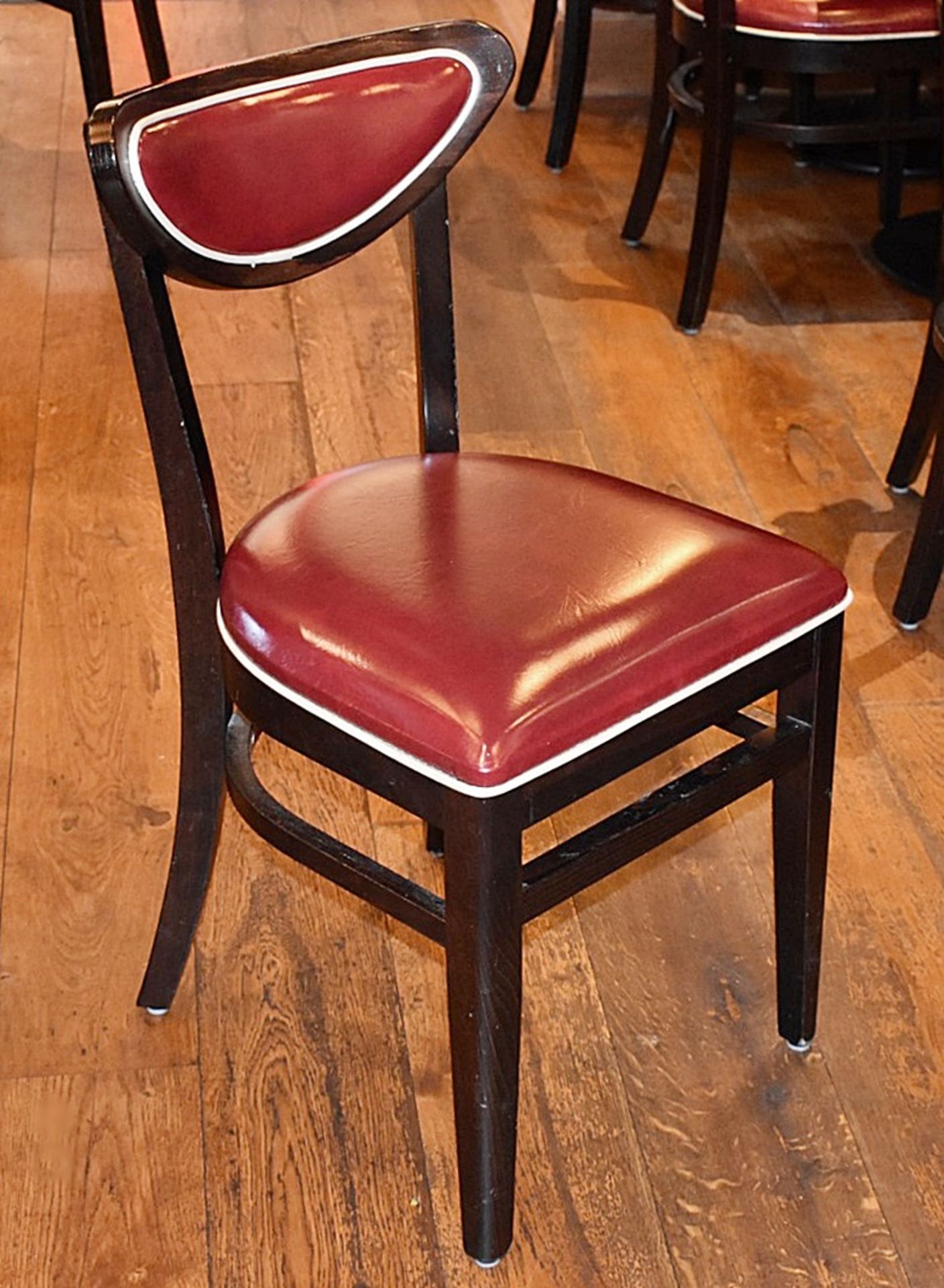 8 x Wine Red Faux Leather Dining Chairs From Italian American Restaurant - Retro Design With Dark