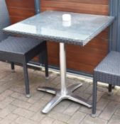 3 x Square Rattan Garden Tables With Chrome Bases and Glass Tops - H75 x W70 x D70 cms - CL499 -