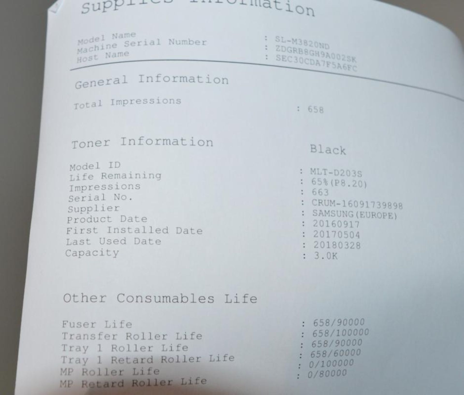 1 x Samsung ProXpress M3820ND A4 Mono Laser Printer - Only 663 Impressions, 65% Toner Level, See T - Image 3 of 5