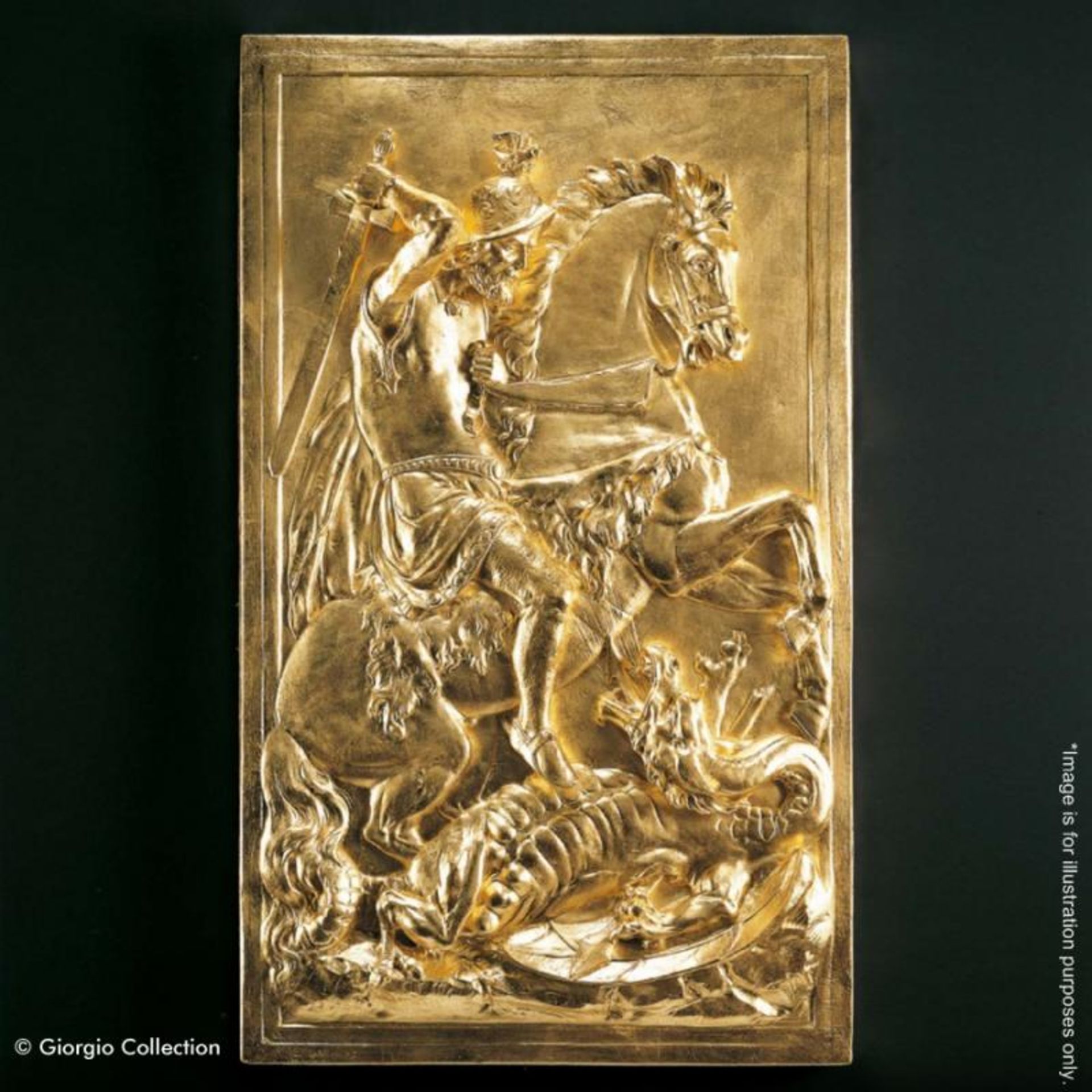 1 x Giorgio Collection 'Art & Accessories' Plaster Bas Relief Hanging Depicting St. George In A Gold