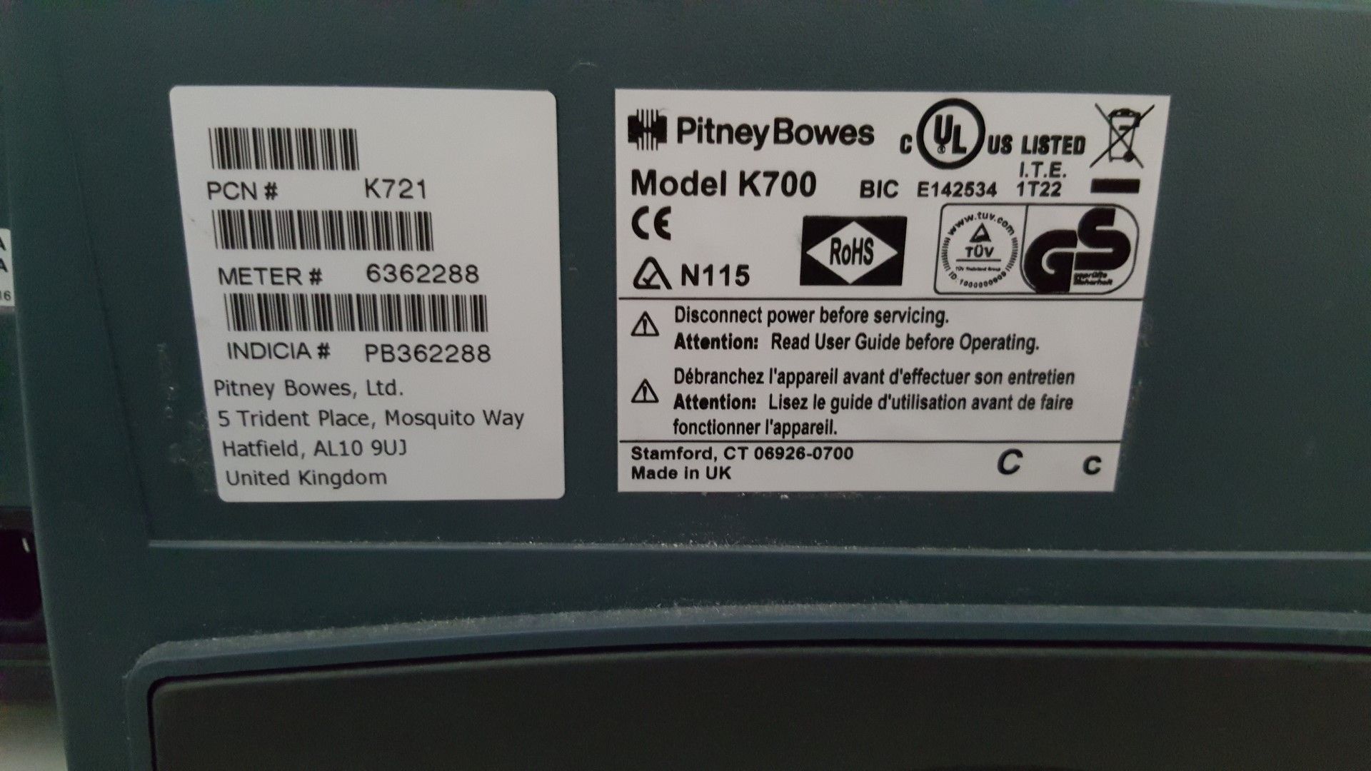1 x Pitney Bowes Franking Machine K700 - Ref RC112 - CL011 - Location: Altrincham WA14 - Image 4 of 4