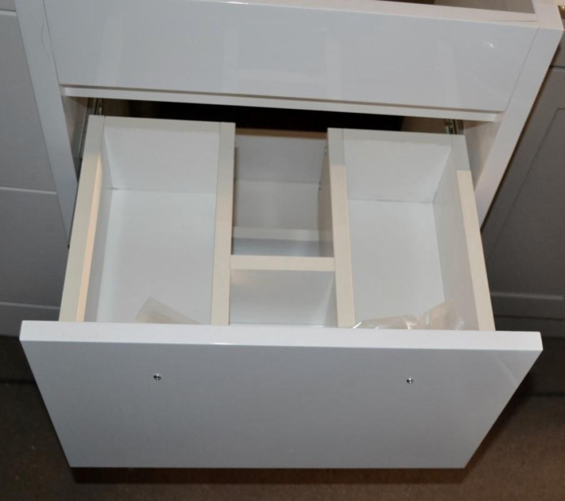 1 x Freestanding 2-Drawer Vanity Basin Unit In A Gloss White Finish - New / Unused Stock - Dimension - Image 2 of 6