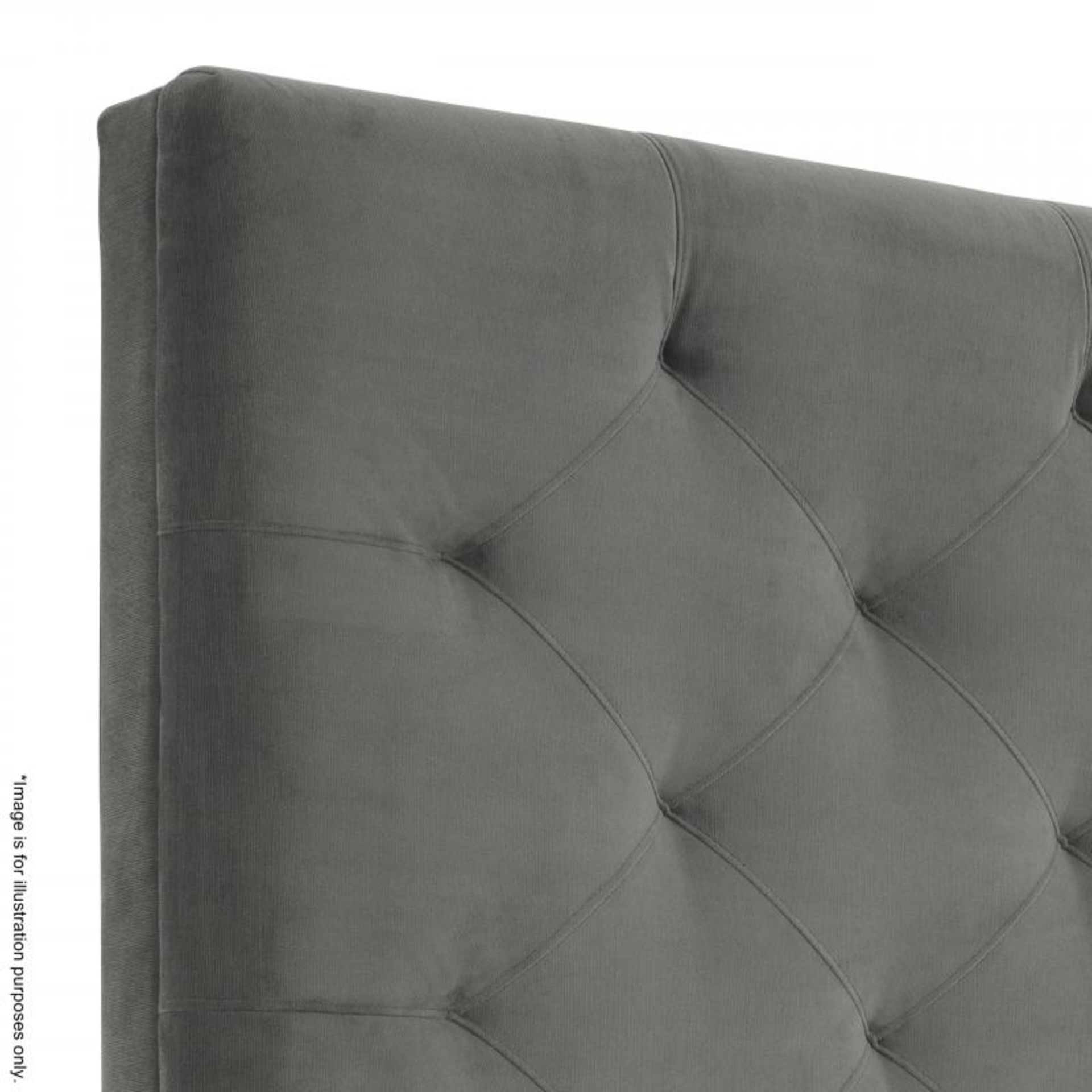 1 x Eichholtz 'Cesare ' Chesterfield-Inspired Upholstered Headboard In A Granite Grey Velvet - Dime - Image 3 of 10