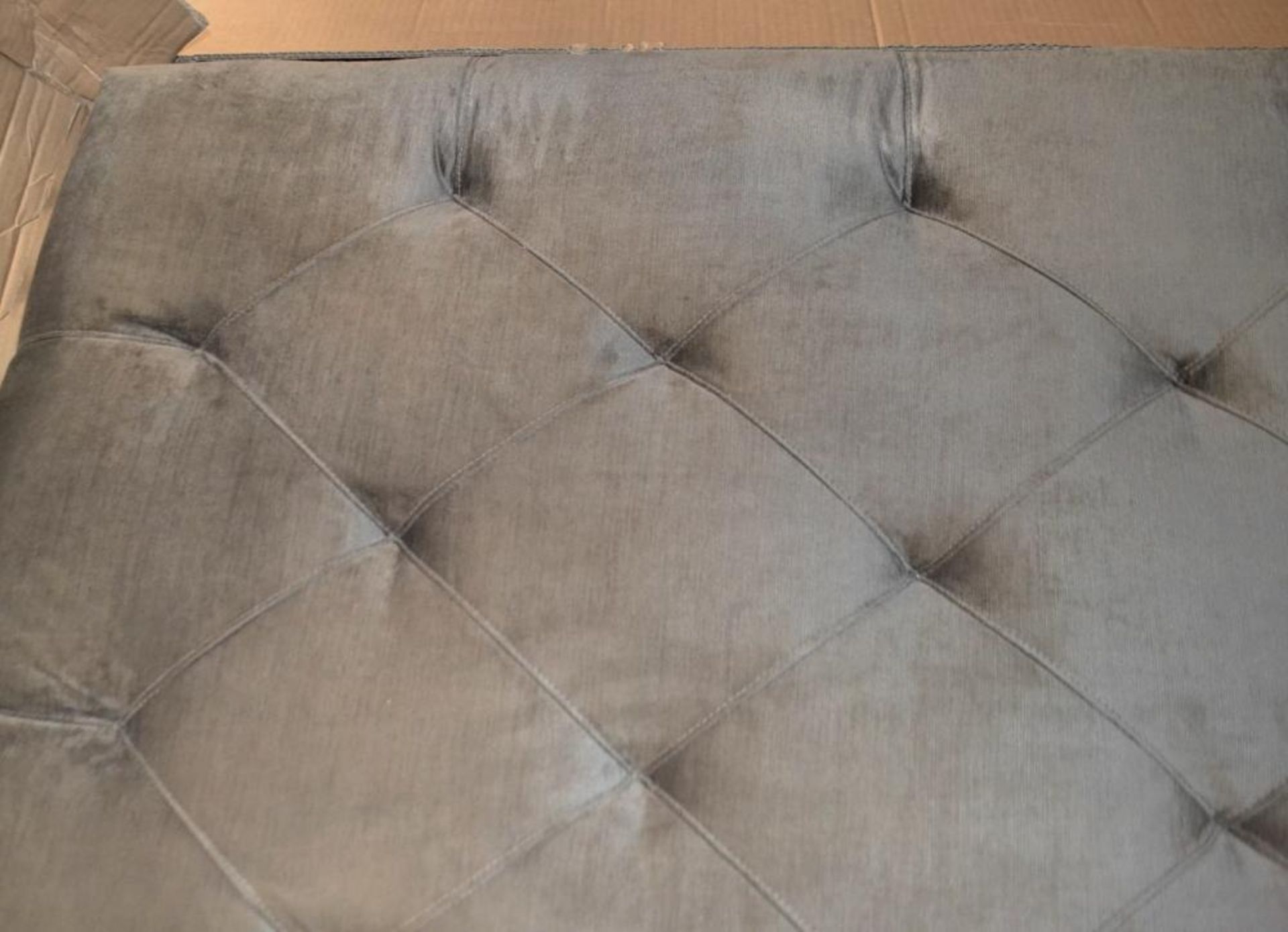 1 x Eichholtz 'Cesare ' Chesterfield-Inspired Upholstered Headboard In A Granite Grey Velvet - Dime - Image 8 of 10