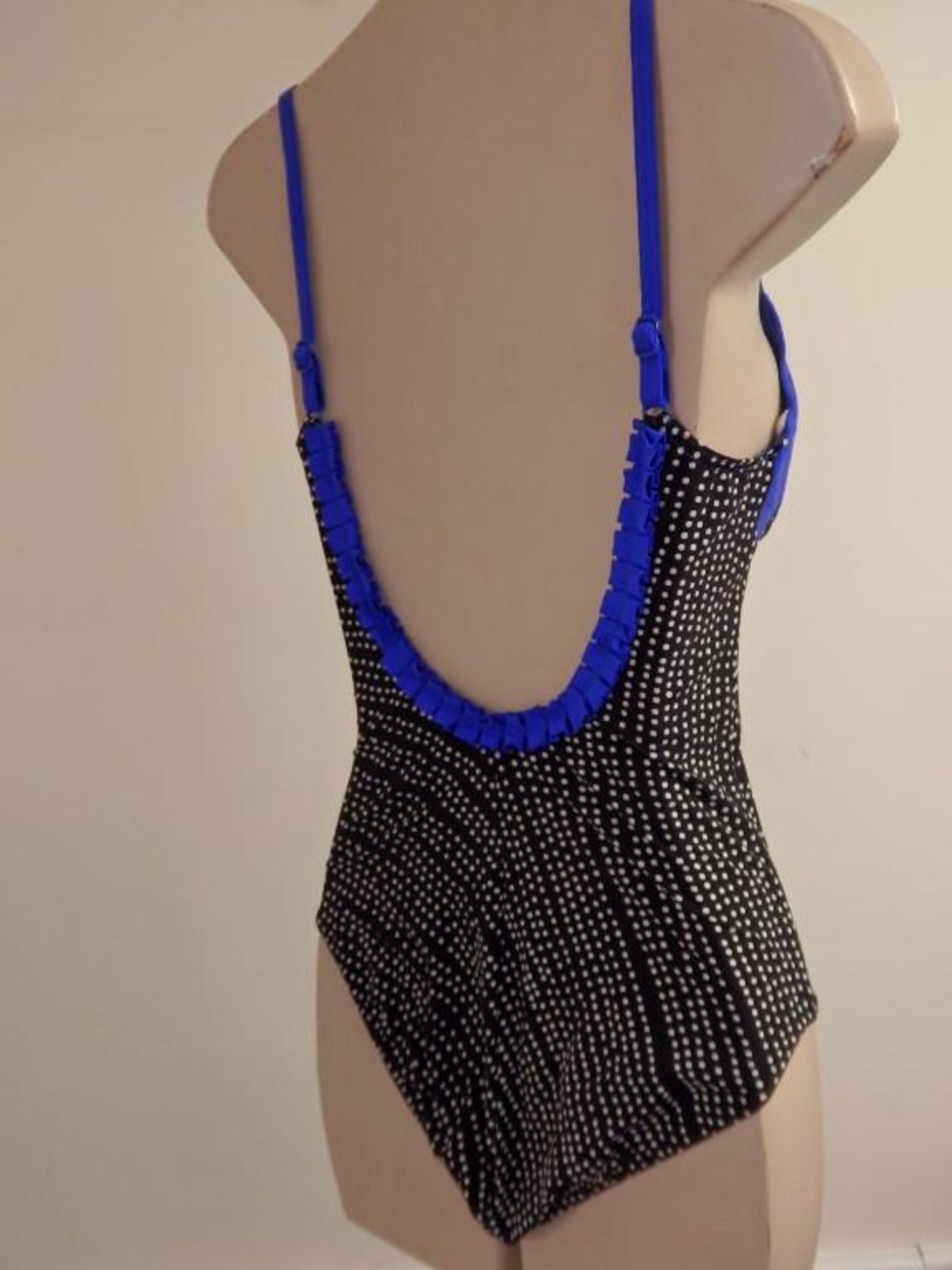 1 x Rasurel - Black Polka dot with royal blue trim & frill Tobago Swimsuit - B21039 - Size 2C - UK 3 - Image 4 of 8