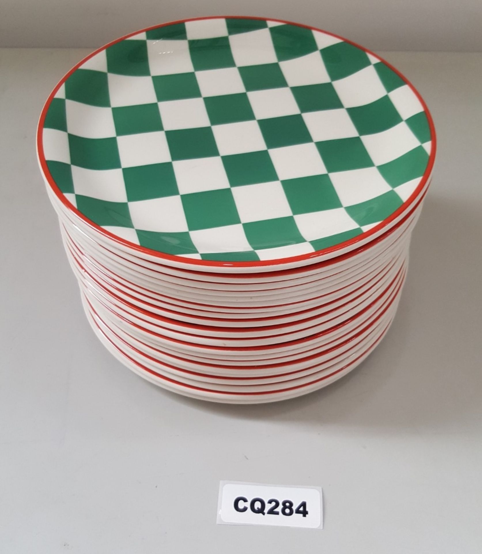 20 x Steelite Plates Checkered Green&White With Red Outline 20CM - Ref CQ284