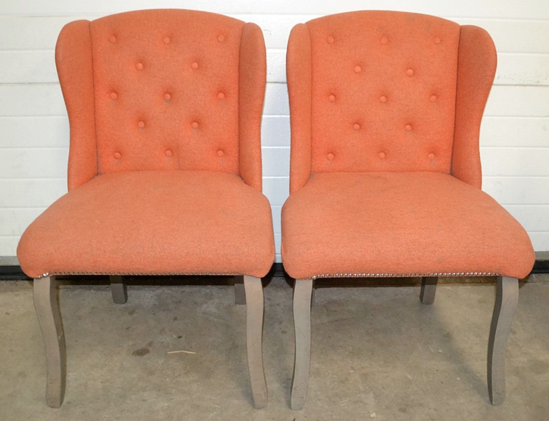 A Pair Of Orange Striped Upholstered Bar Chairs For Commercial Use - Dimensions (cm): W59 x D52,