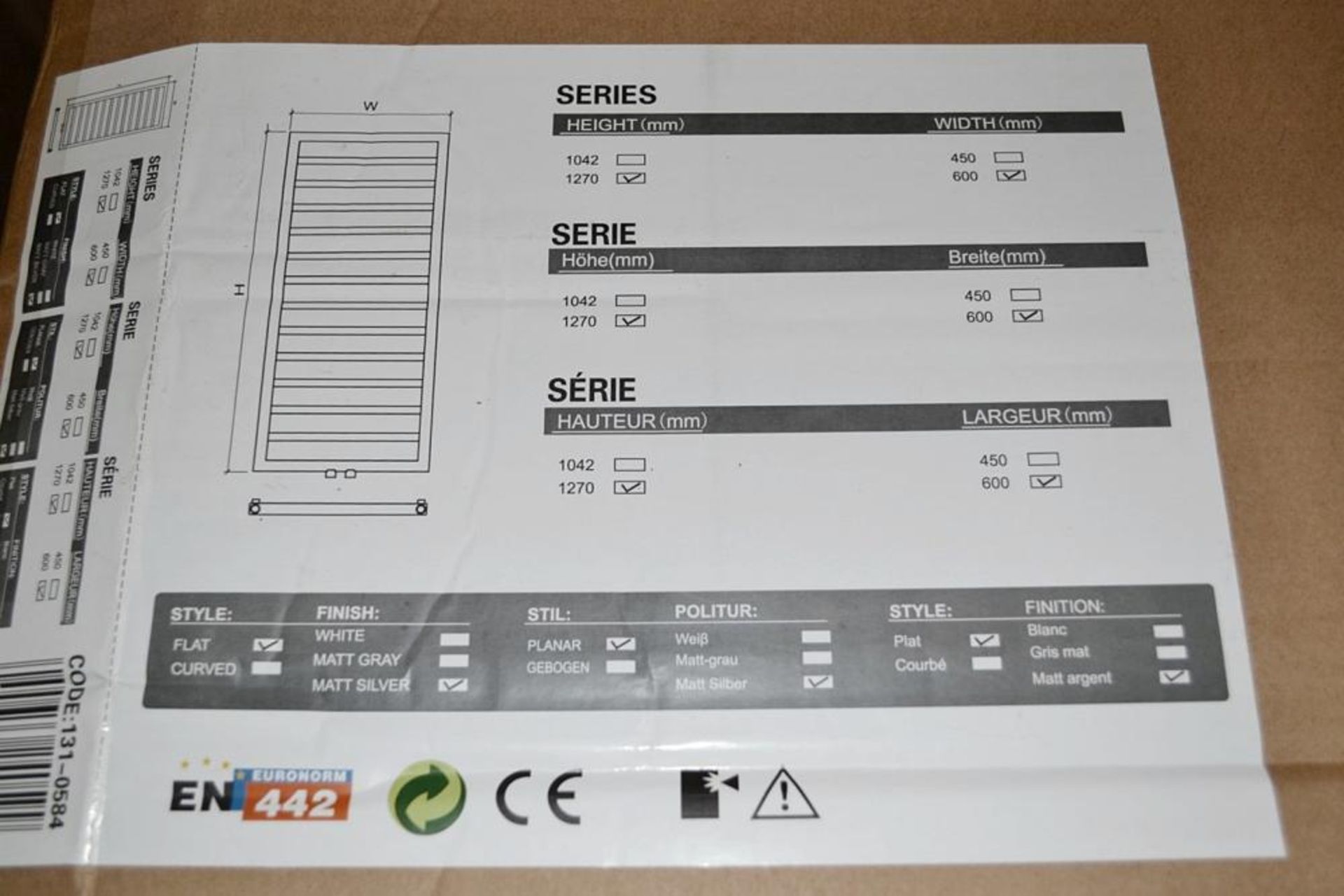 1 x Euronorn Flat Towel Radiator In Matt Grey (131-0592) - Includes Fixings - Dimensions: 1270 x 600 - Image 2 of 3