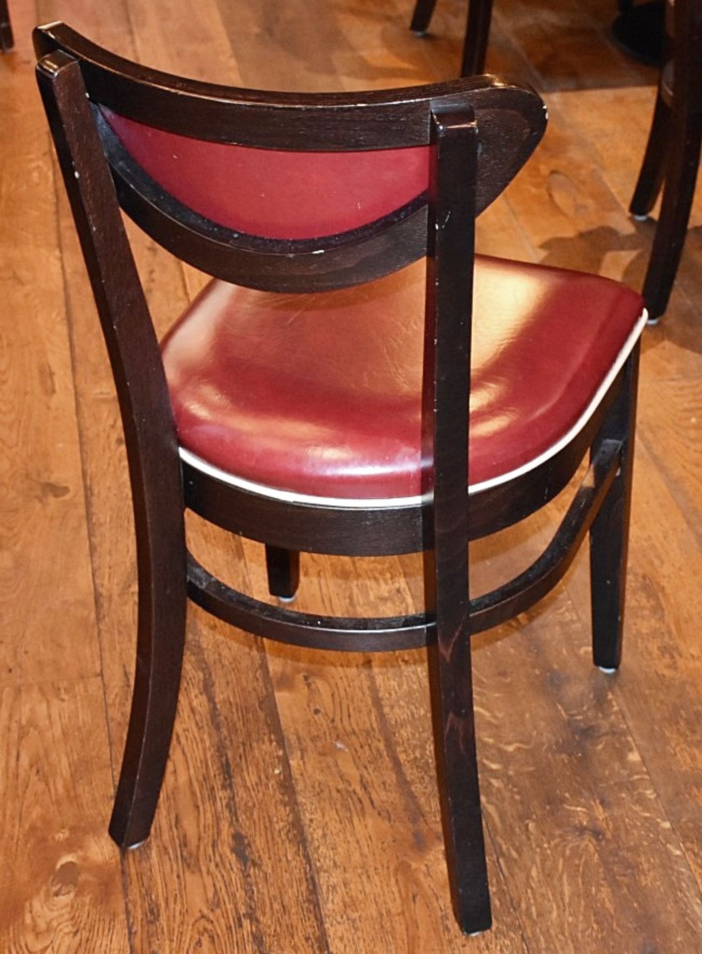 8 x Wine Red Faux Leather Dining Chairs From Italian American Restaurant - Retro Design With Dark - Image 3 of 4