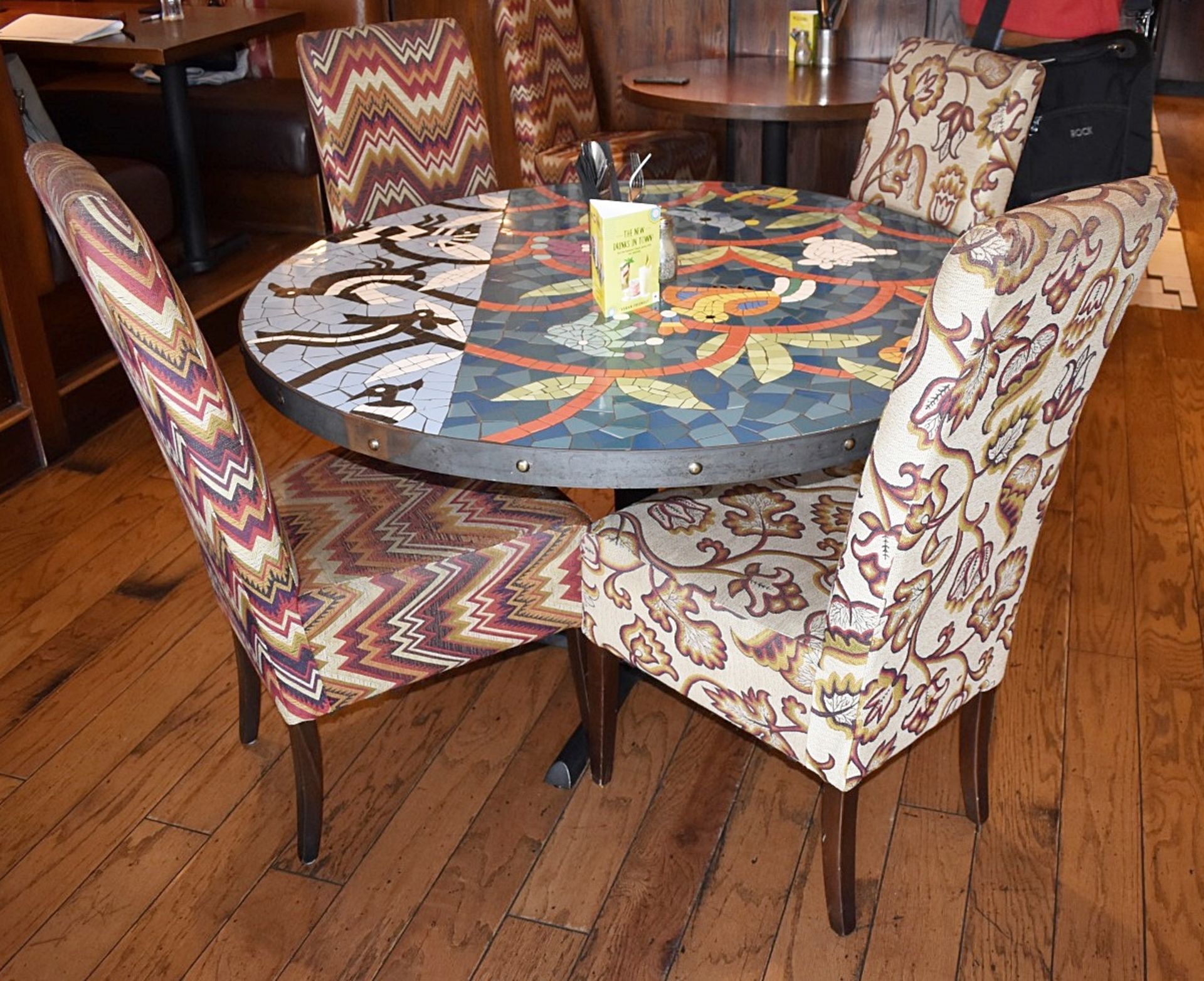 6 x Upholstered Restaurant Dining Chairs In A Floral Mexican-style Fabric - H95 x 40 x 40cm - Image 3 of 4