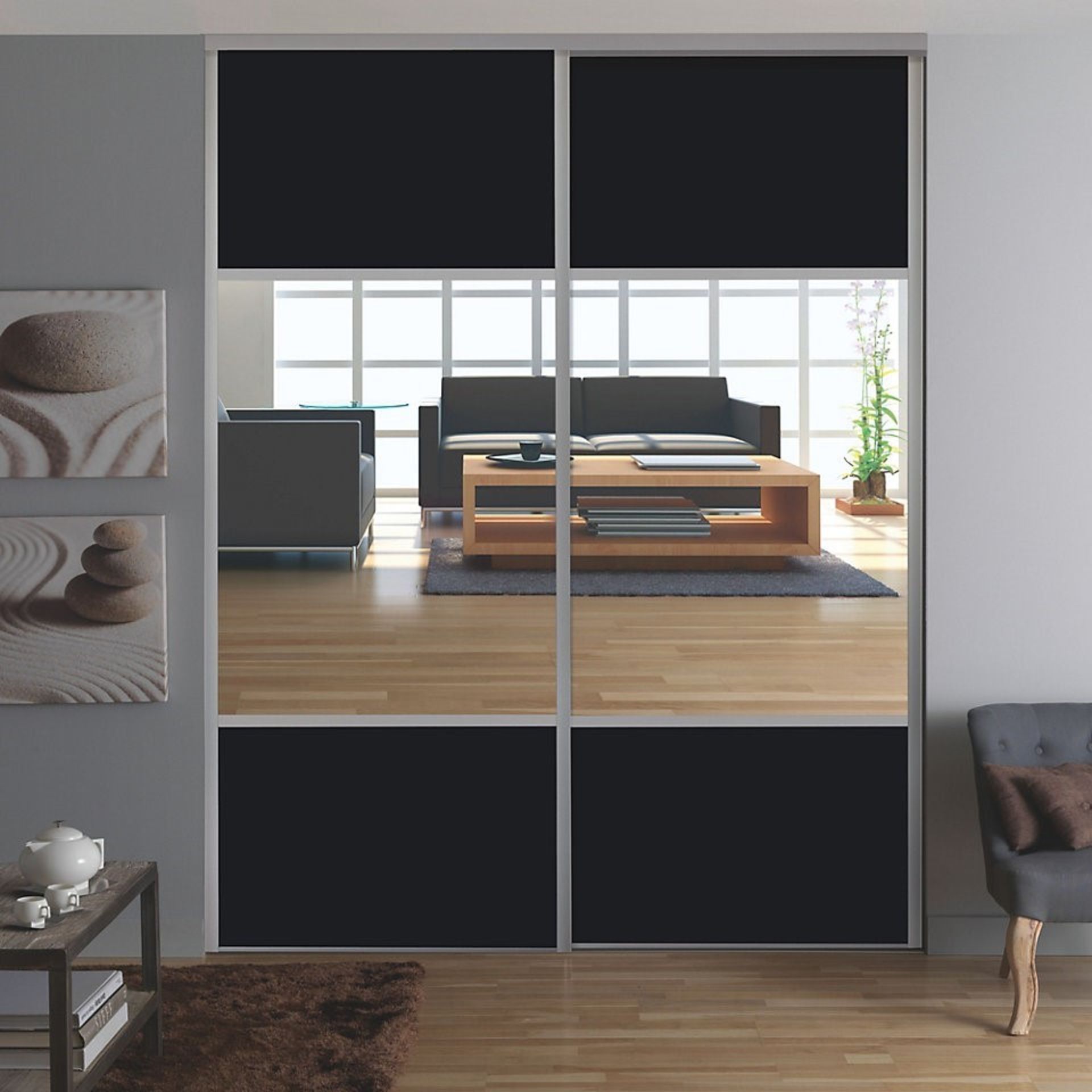 1 x VALLA 1 Sliding Wardrobe Door In Dark Grey With A Silver Mirror And Grey Lacquered Steel Profile - Image 5 of 5