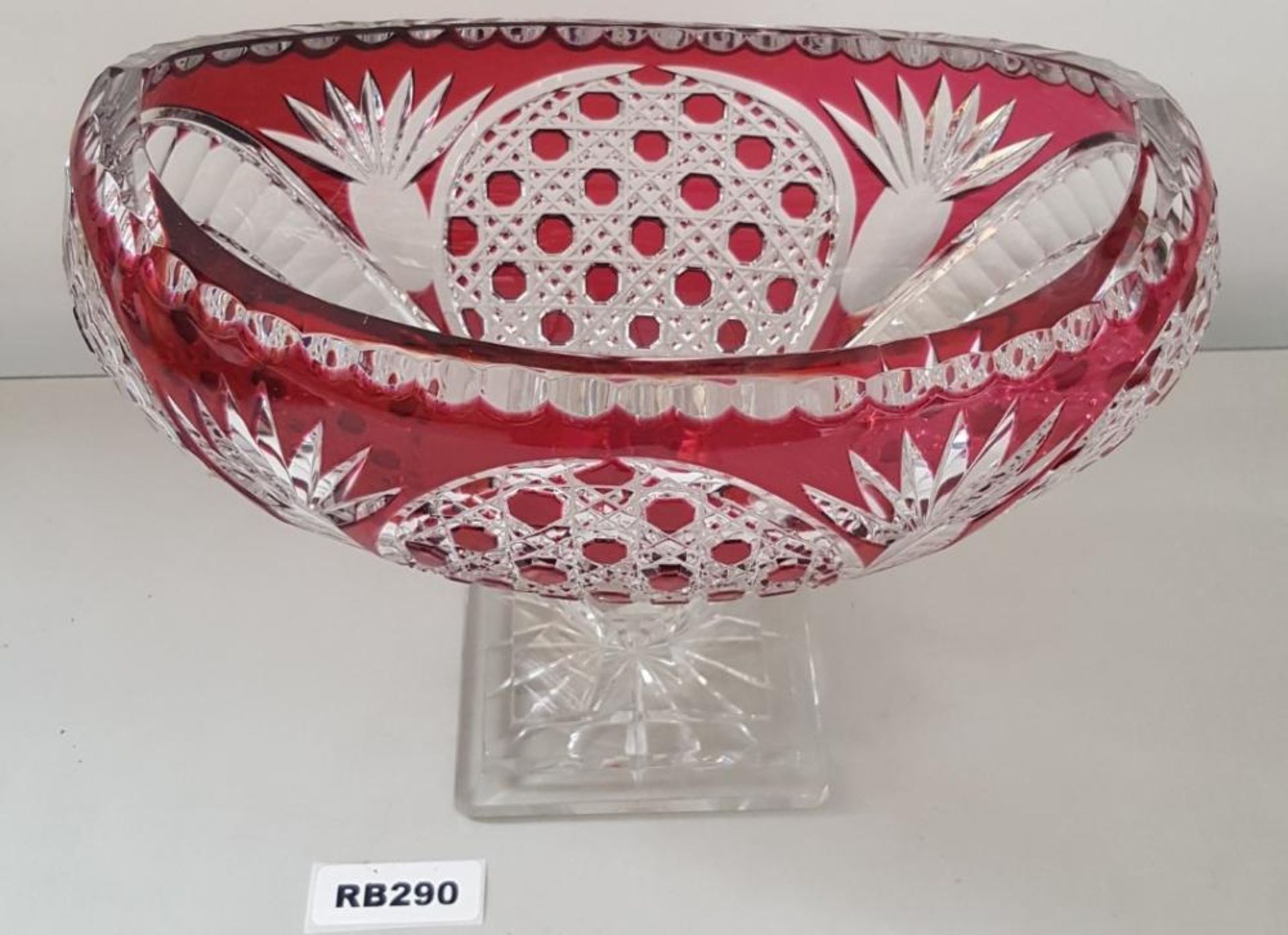 1 x Bohemian Cranberry Cut To Clear Glass Bowl L32/H21cm - Ref RB290 E - CL334 - Location: Altrincha - Image 2 of 3