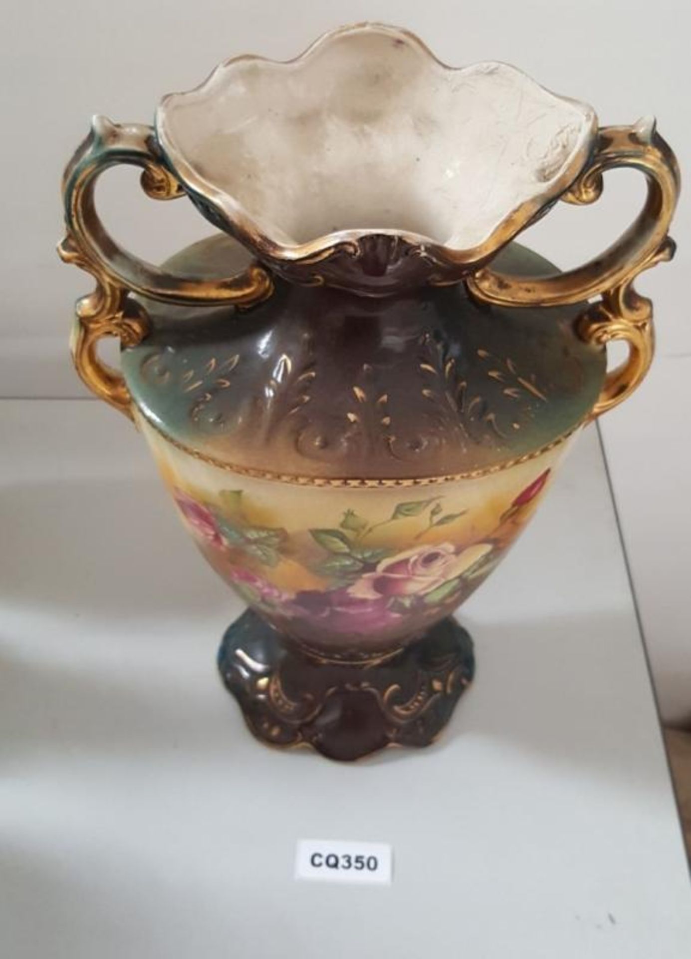 1 x Antique Victorian Porcelain Vase Trophy Shaped In Dark Shade With A Flower Print( Made In Englan - Image 3 of 3