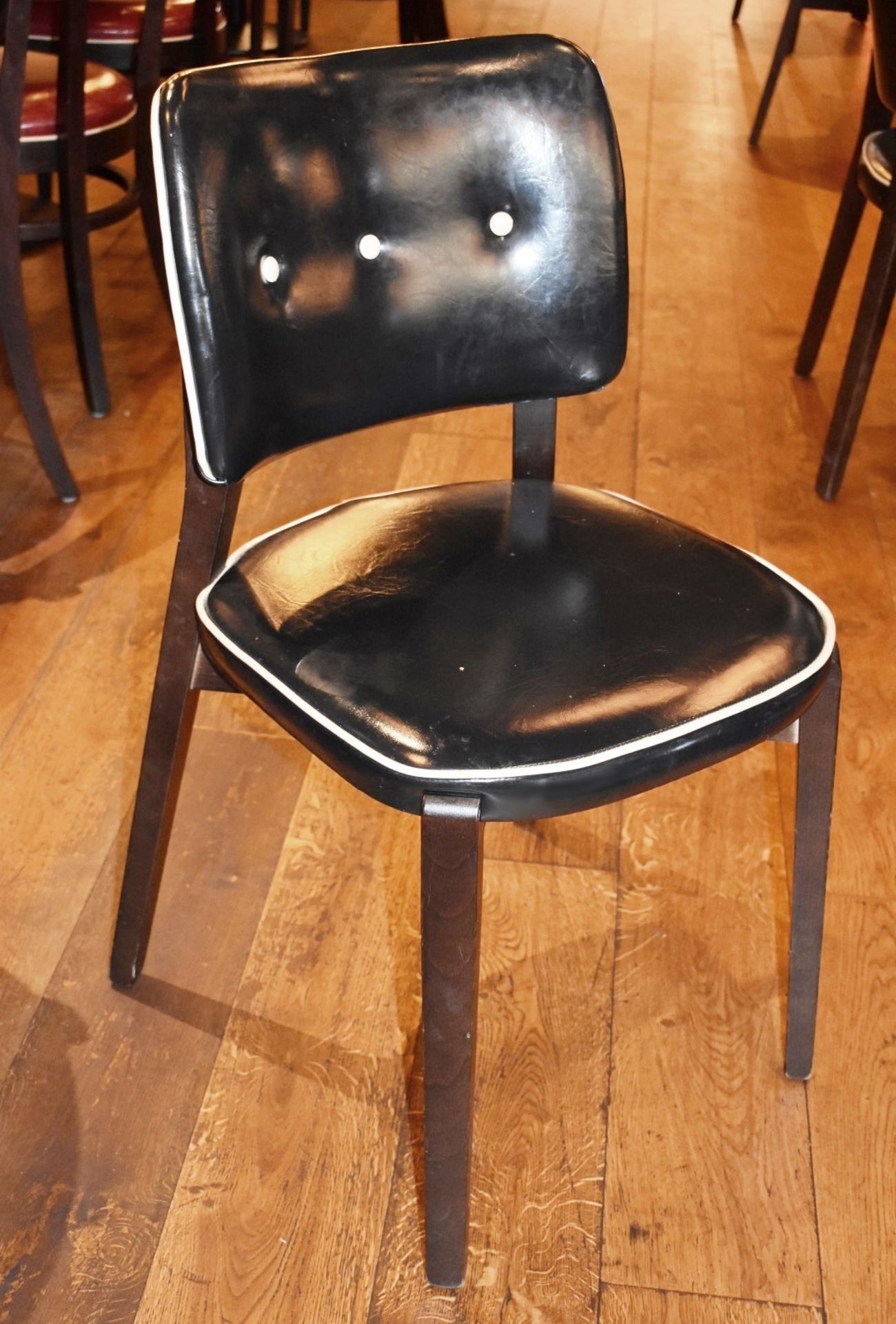 5 x Black Faux Leather Dining Chairs From Italian American Restaurant - Retro Design With Dark