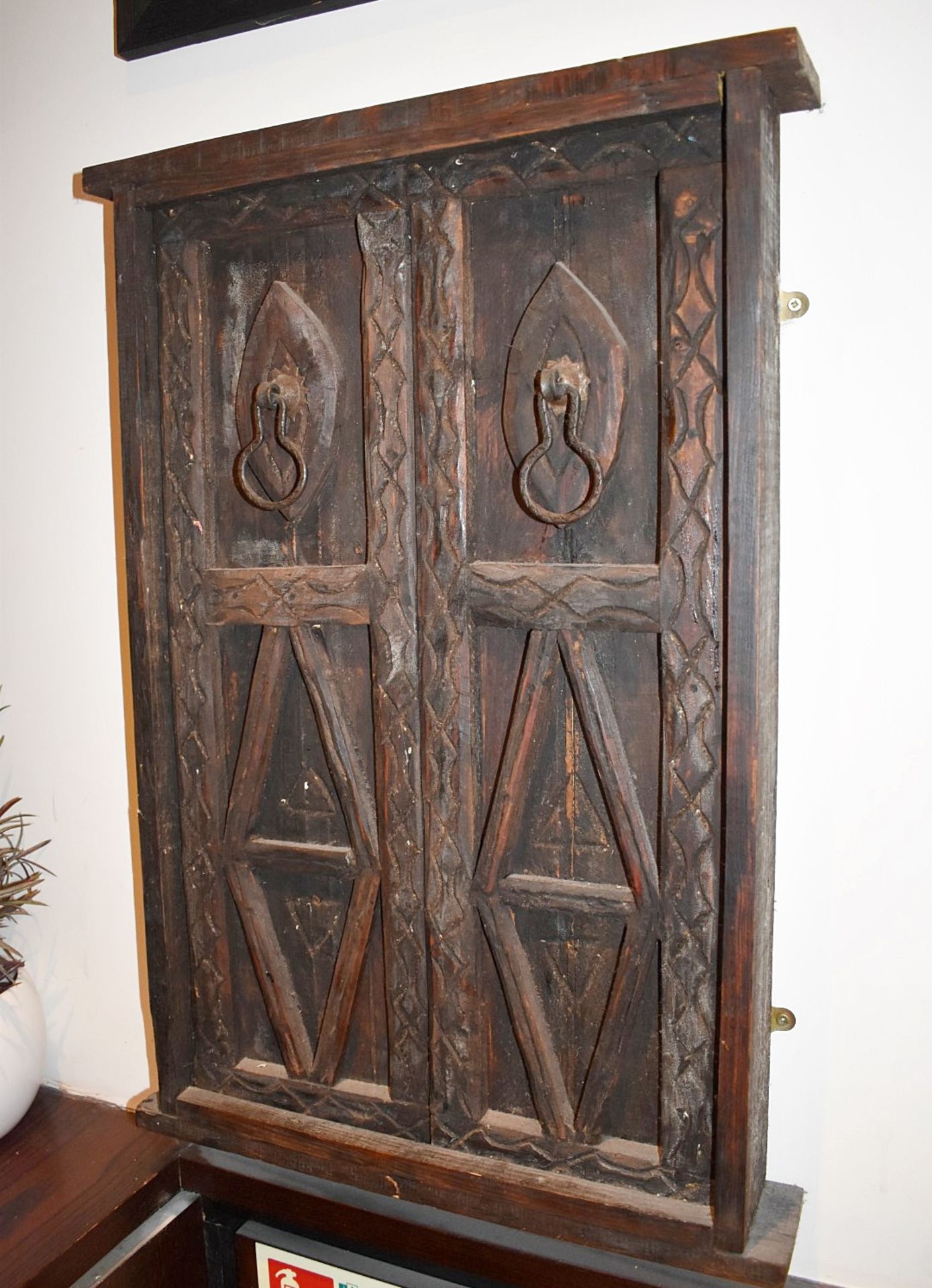 1 x Pair Of Ornate Wooden Wall-mounted Hand-Carved Rustic Pantry Doors - Image 2 of 2
