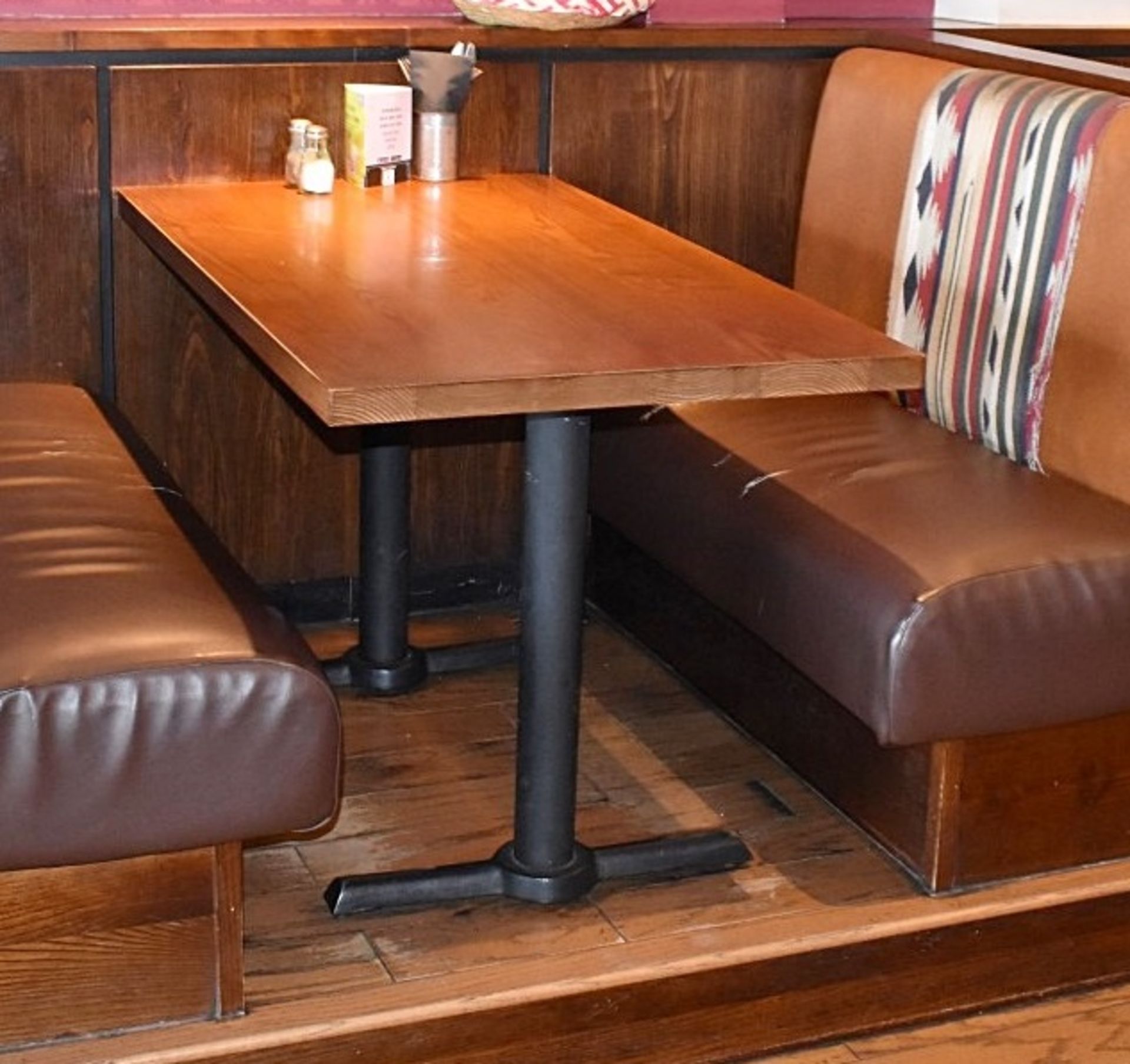 1 x Long Restaurant Dining Table With A Dark Wooden Top And Cast Iron Base - Image 2 of 3