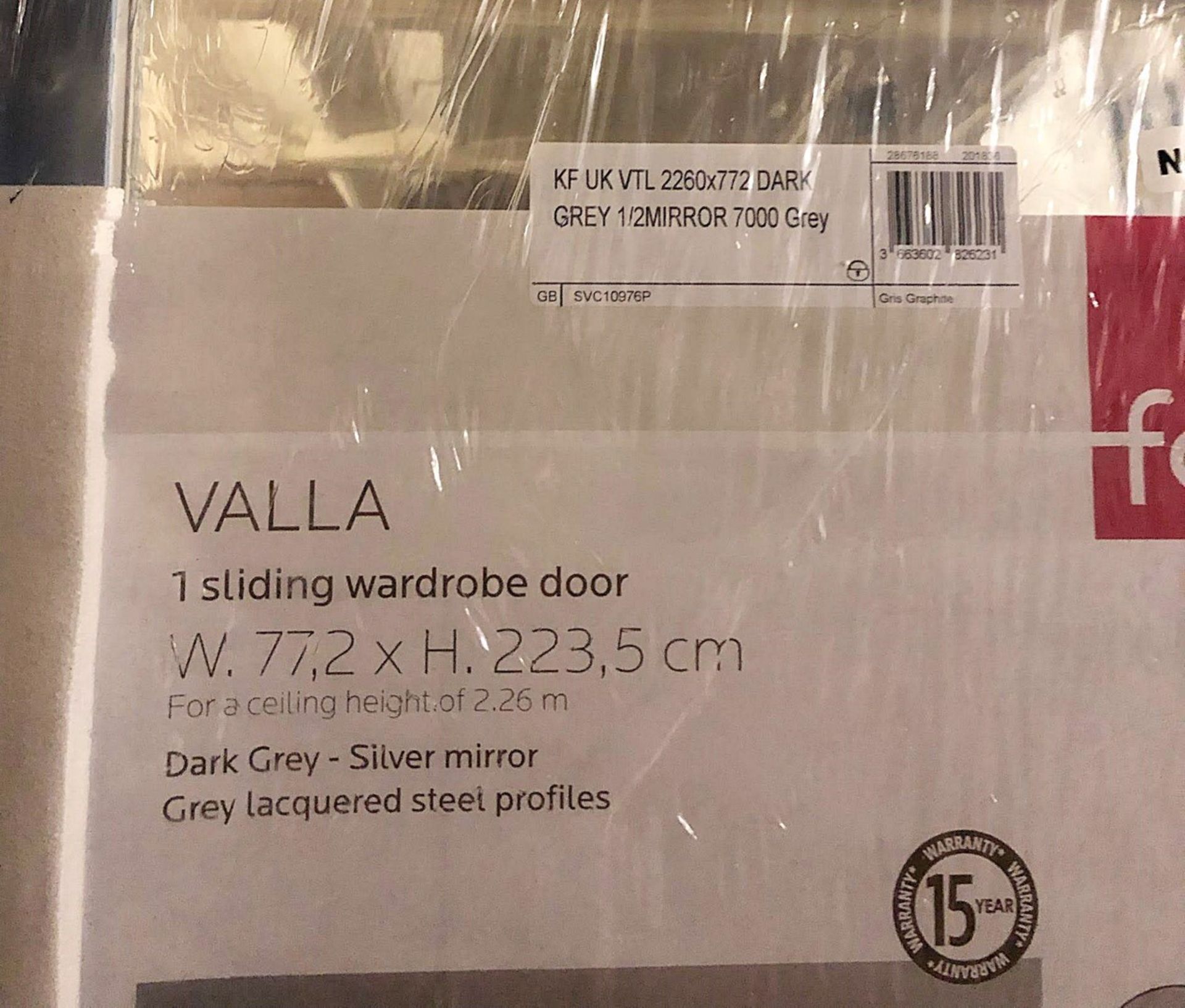 1 x VALLA 1 Sliding Wardrobe Door In Dark Grey With A Silver Mirror And Grey Lacquered Steel Profile - Image 3 of 5