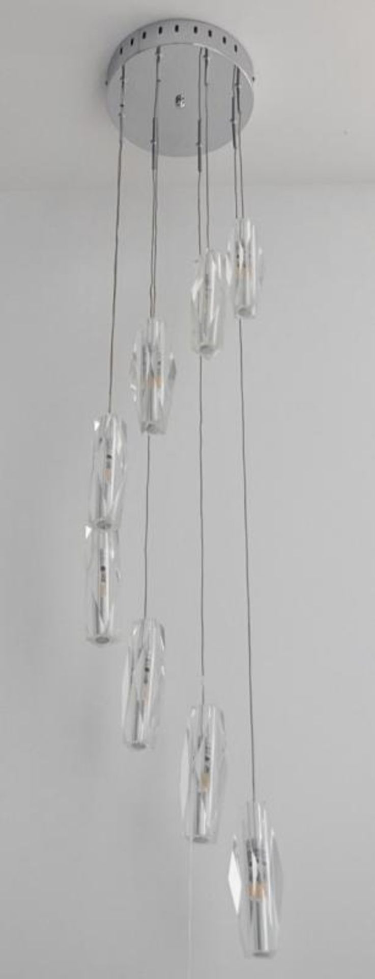 1 x Sculptured Ice Chrome 8-Light Dingle Dangle Pendant With Crystal Glass - Ex Display Stock - CL29