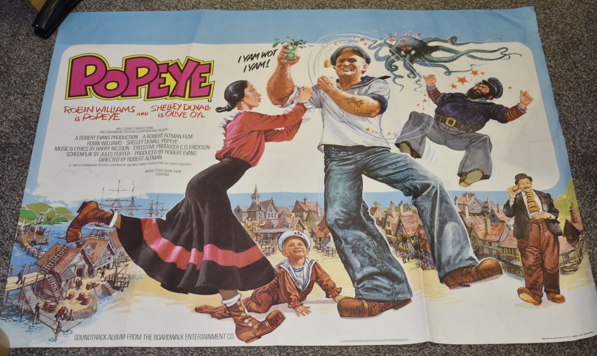 1 x Quad Movie Poster - POPEYE - Starring Robin Williams and Shelley Duvall - 1980 Film - Walt