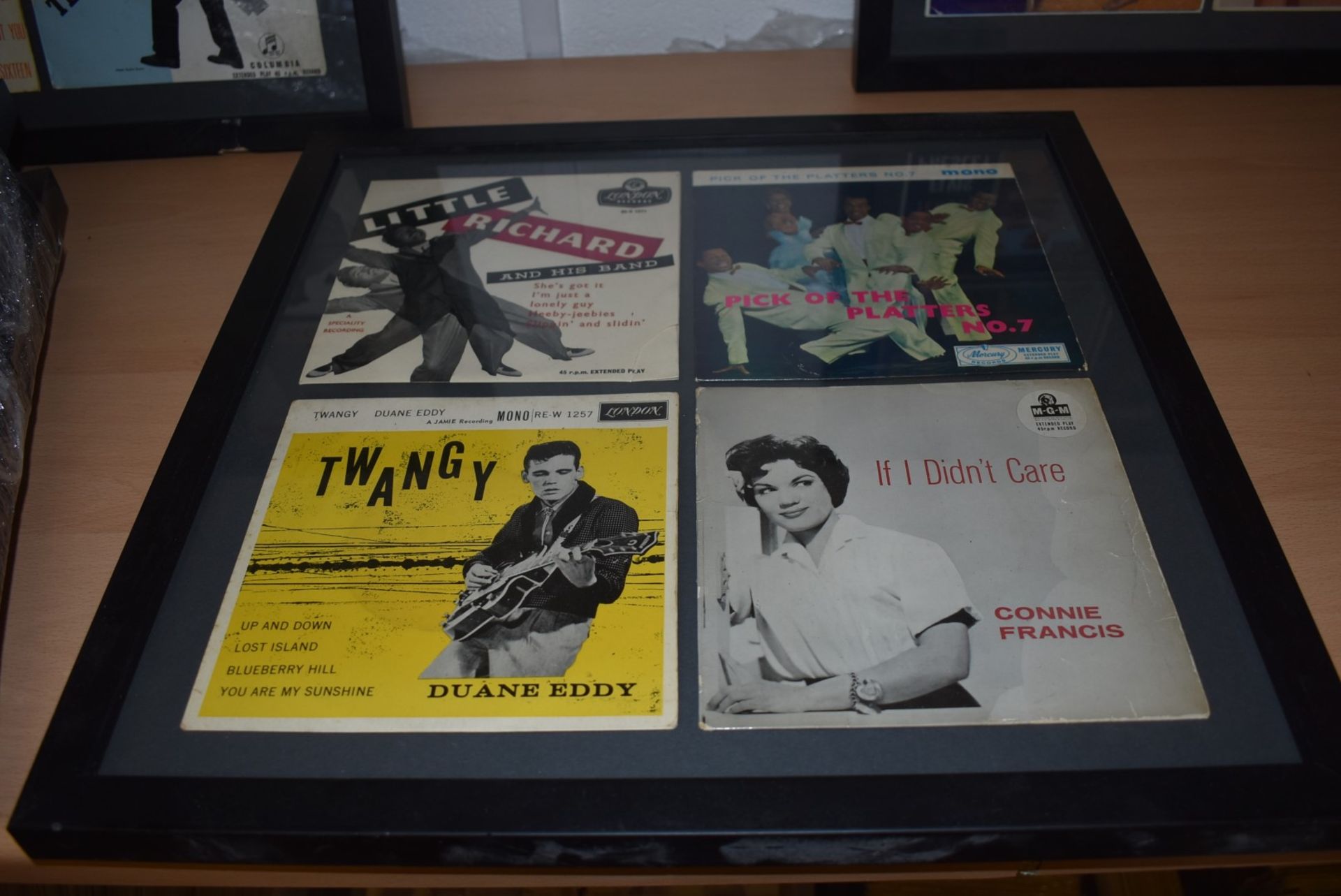 18 x Original Record Sleeves Mounted in 9 x Black Frames - Features Elvis Presley, Connie Francis, - Image 7 of 10