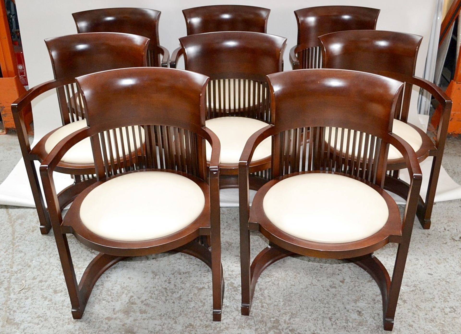 1 x Large Wooden Dining Table In The Style Of Frank Lloyd Wright - Includes 8 x Dining Armchairs - - Image 4 of 19