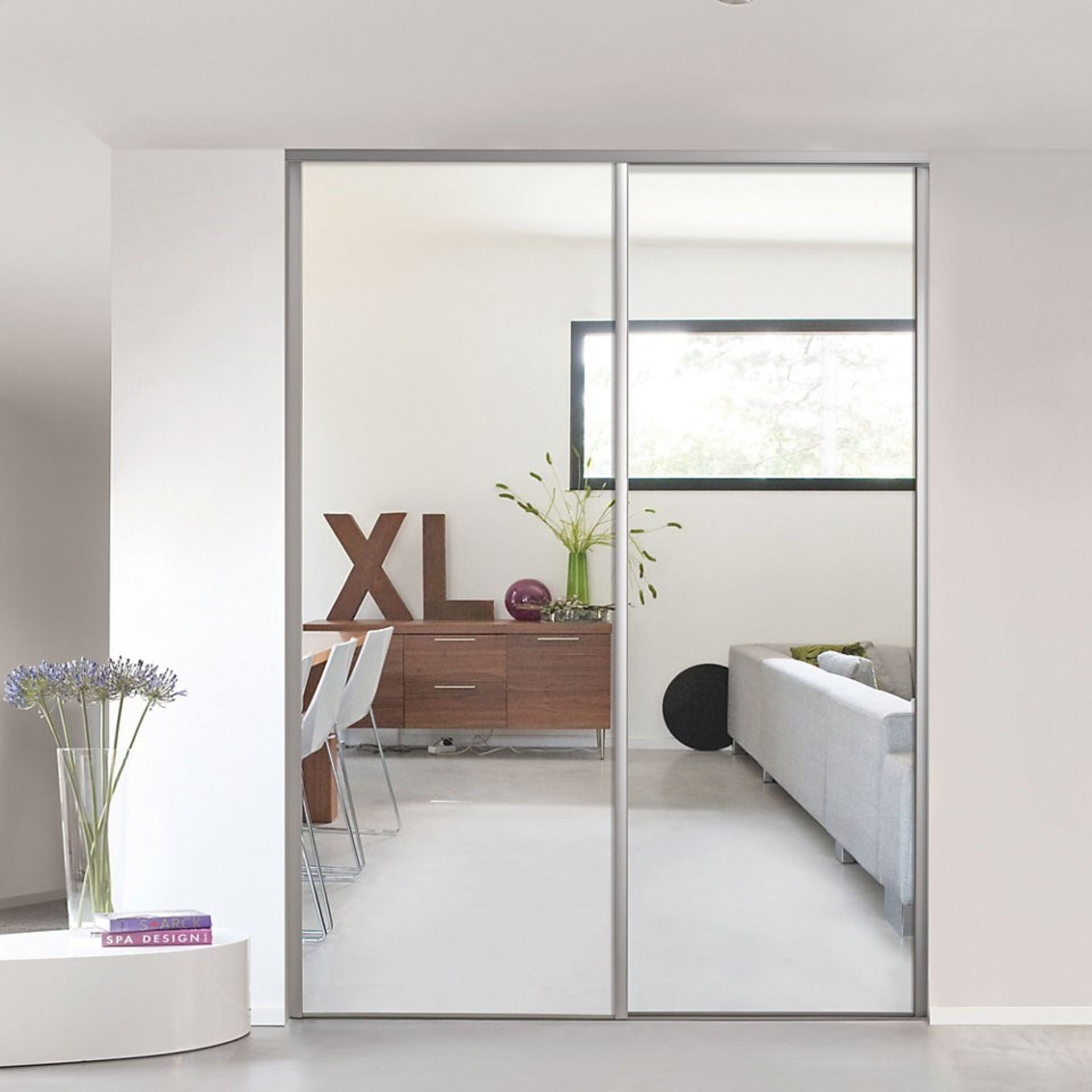 1 x VALLA 1 Sliding Wardrobe Door In Light Grey With A Silver Mirror With Grey Lacquered Steel Profi - Image 4 of 4