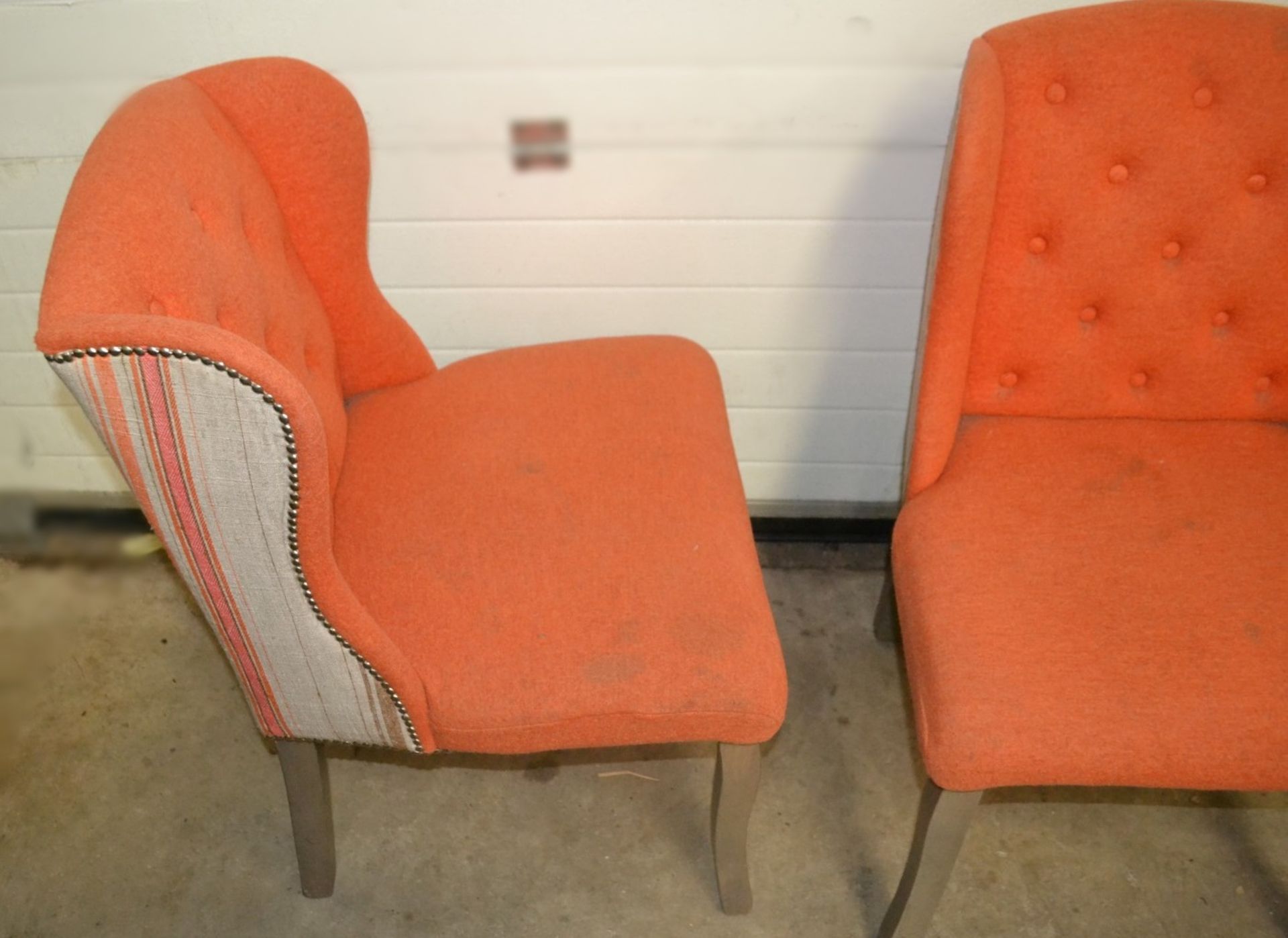 A Pair Of Orange Striped Upholstered Bar Chairs For Commercial Use - Dimensions (cm): W59 x D52, - Image 4 of 9