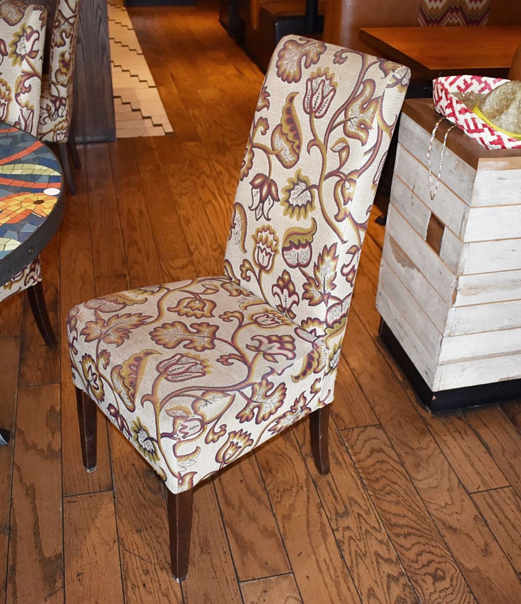 6 x Upholstered Restaurant Dining Chairs In A Floral Mexican-style Fabric - H95 x 40 x 40cm