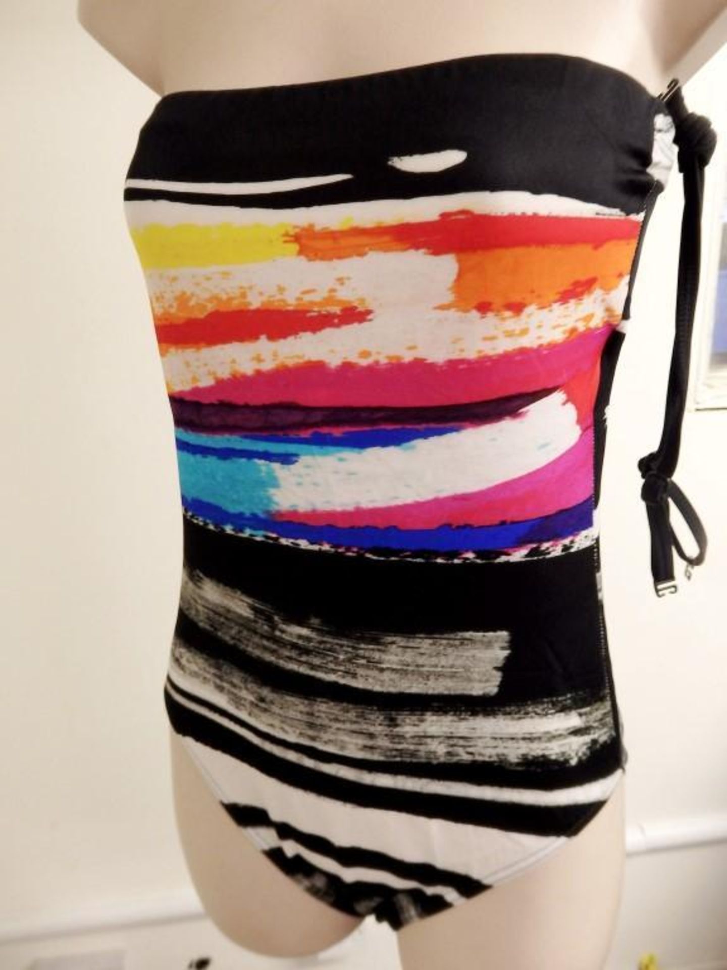 1 x Rasurel - Black/Ecru and vibrant patternedbustier -Cuba Swimsuit - R20738 - Size 2C - UK 32 - Image 3 of 7