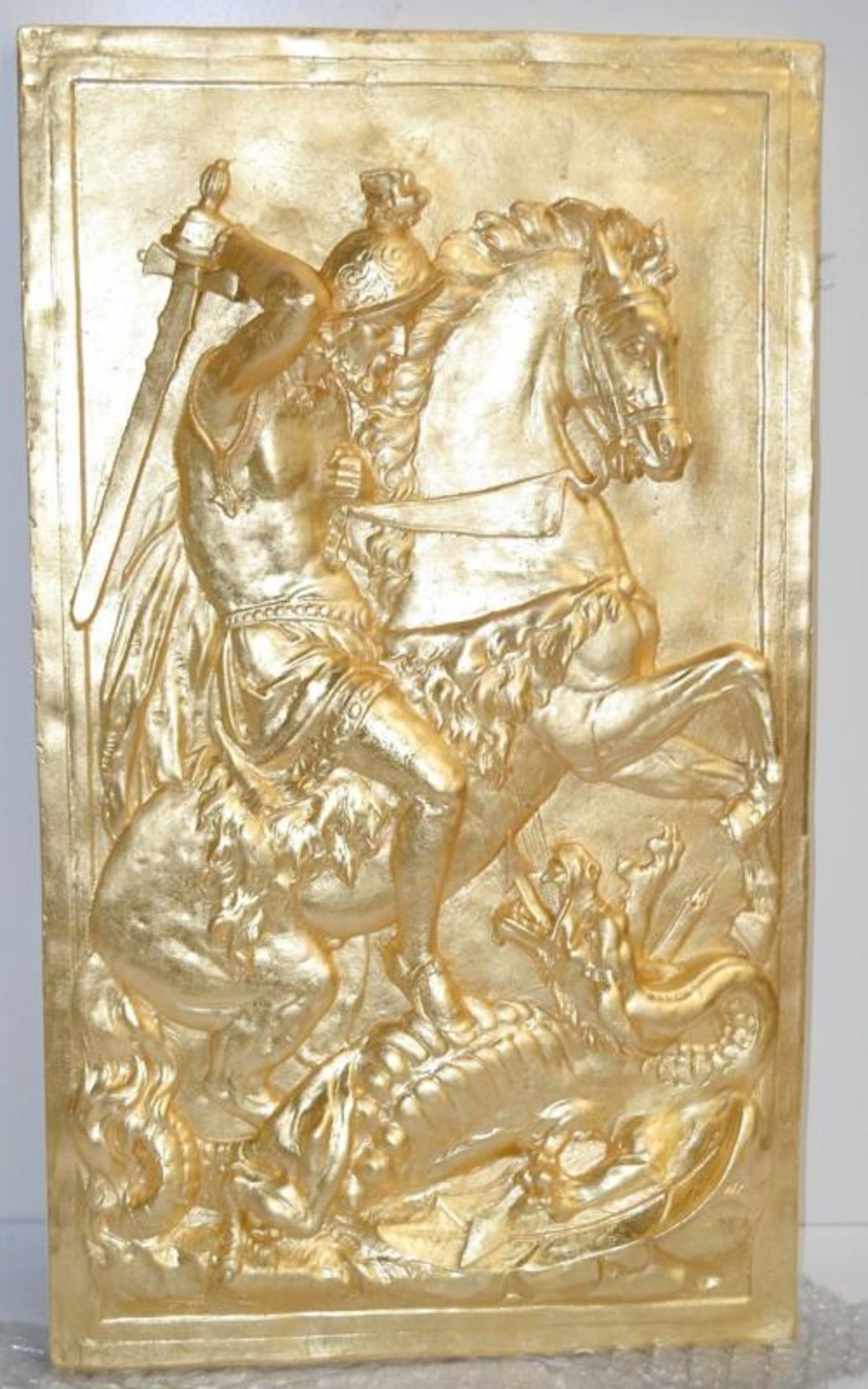 1 x Giorgio Collection 'Art & Accessories' Plaster Bas Relief Hanging Depicting St. George In A Gold - Image 2 of 8